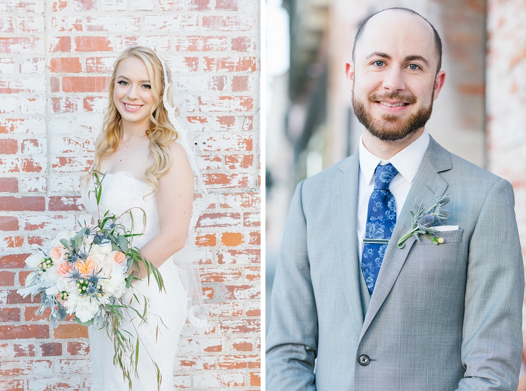 side by side portraits of bride and groom at carondelet house