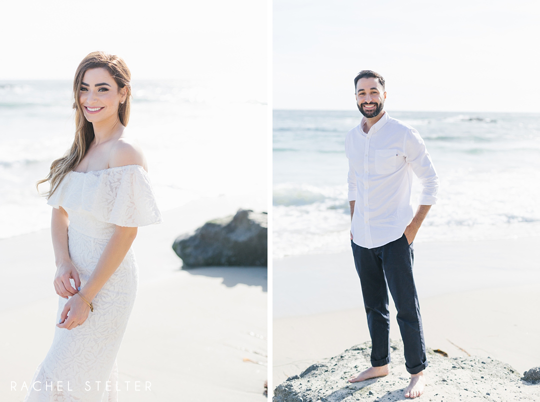 portrait of bride and groom to be from romantic beach engagement session