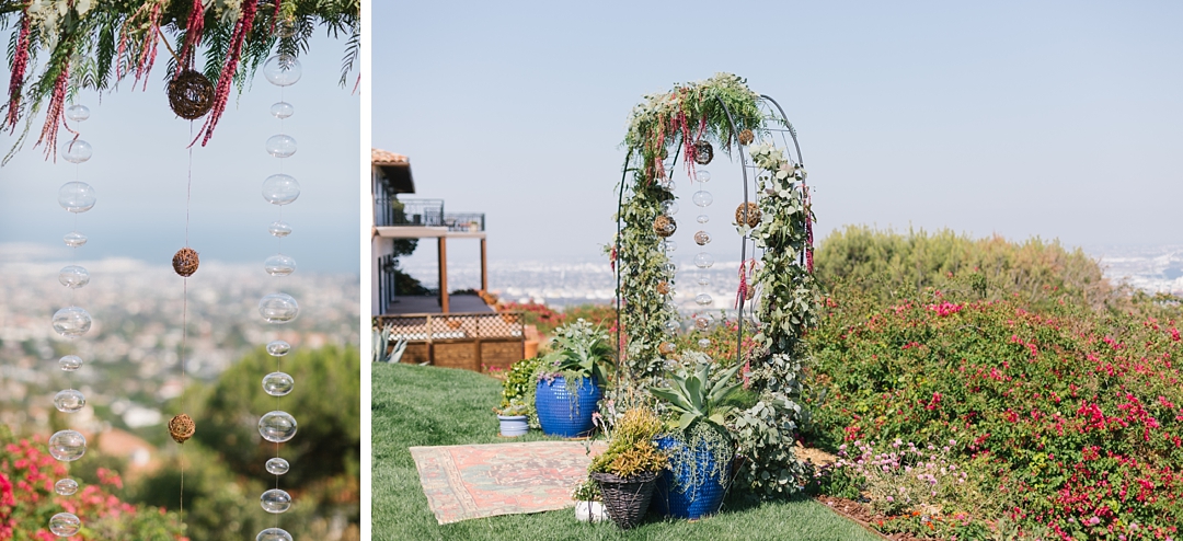 boho backyard wedding ceremony at palos verdes private residence