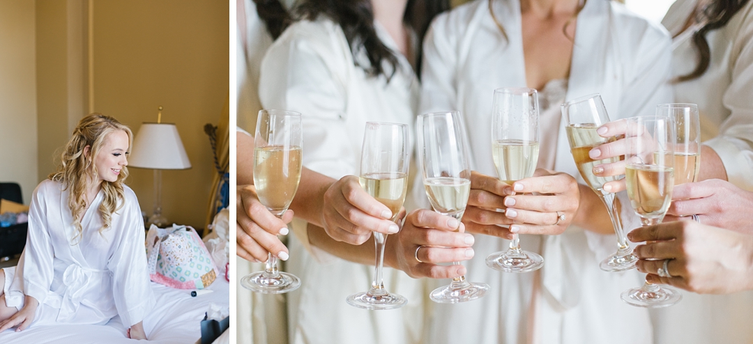 bridesmaids in robes and wedding timeline tips