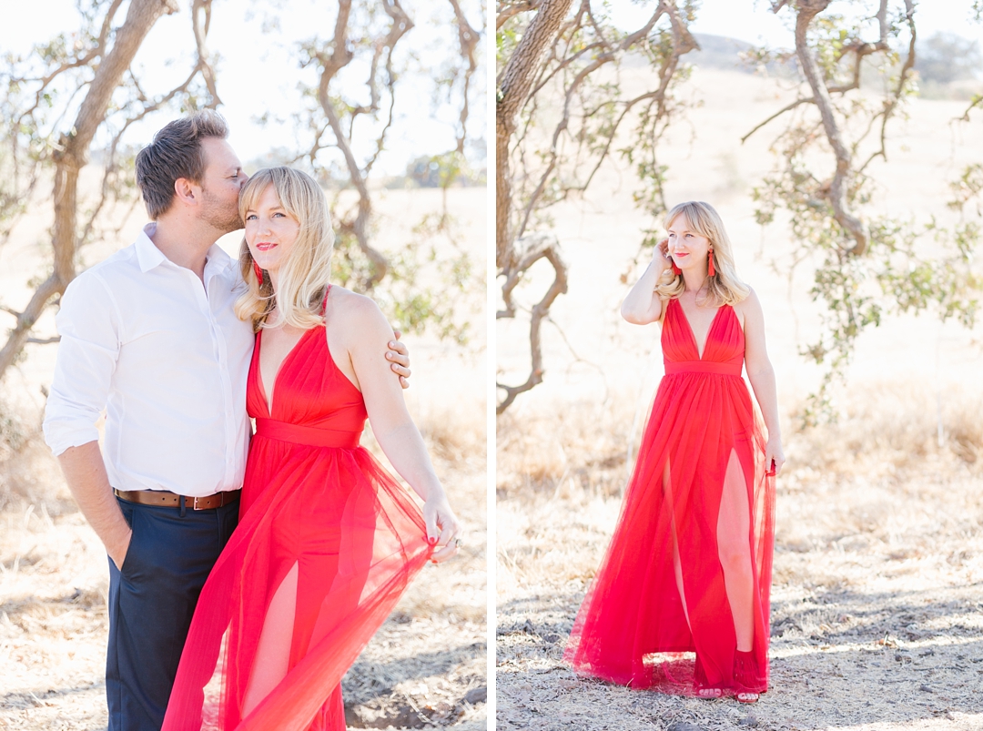 southern california anniversary session with red dress 