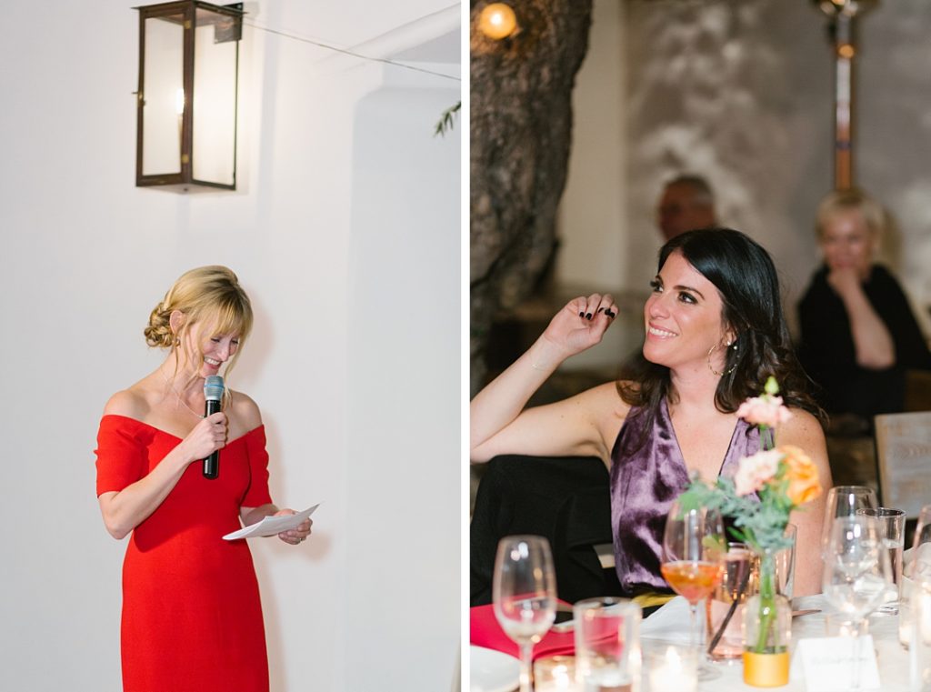 maid of honor gives toast at intimate santa barbara courthouse wedding with reception at santa barbara restaurant wedding venue