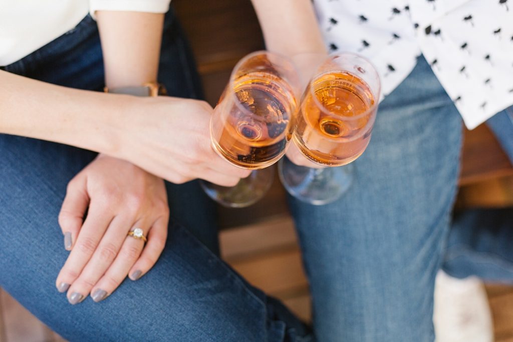 West Hollywood engagement photos with rosé, drinks at Conservatory WeHo