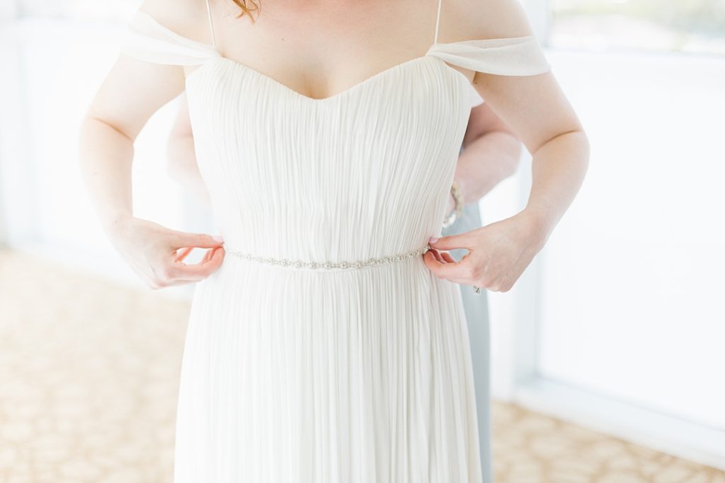close-up photo of bride in Catherine Deane gown for BHLDN