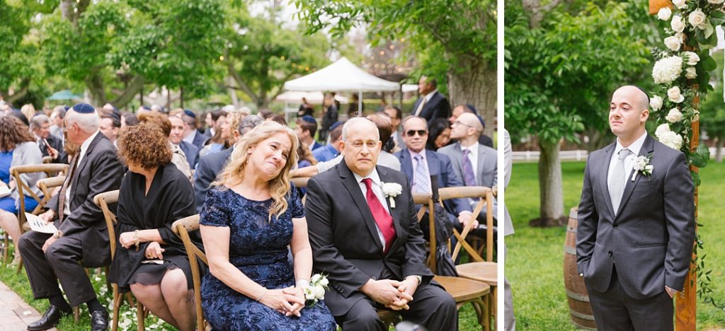 emotional groom and mother of groom at Southern California wedding ceremony