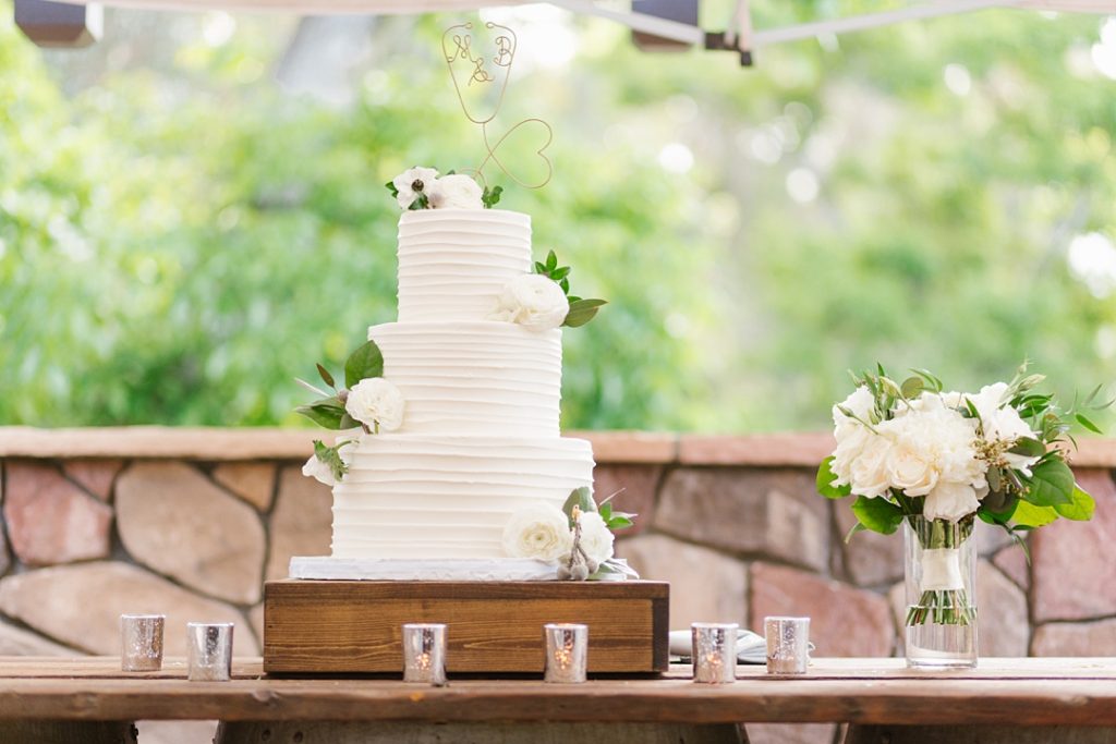 photo of three tier white wedding cake