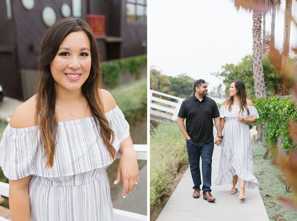 flowy striped dress for engagement photos in southern california