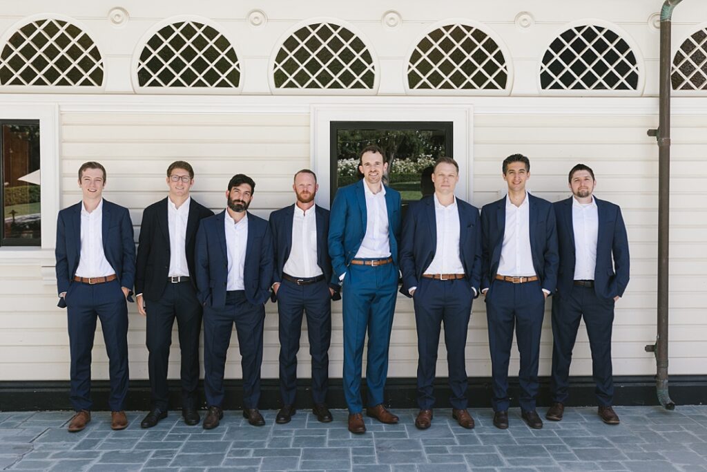 groomsmen in blue for summer wedding at Newhall Mansion