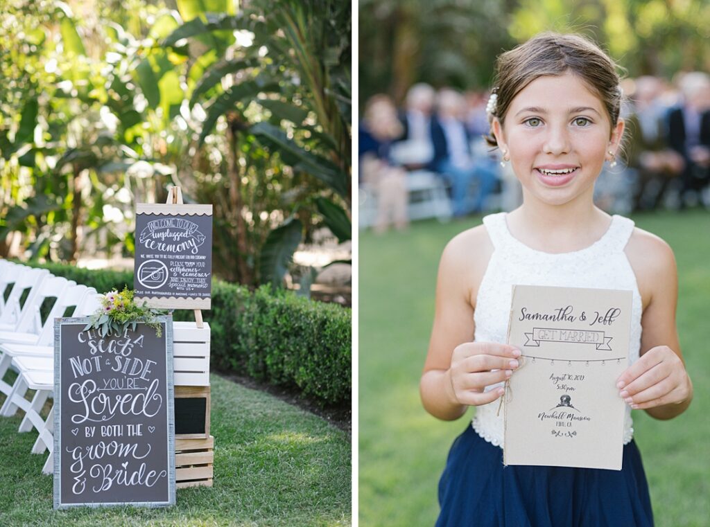 chalkboard signage for ceremony at Newhall Mansion