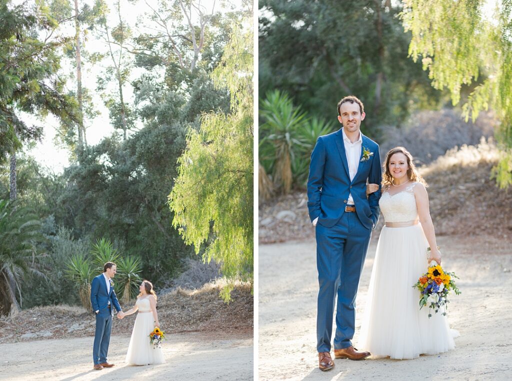 groom in blue suit with bride at Newhall Mansion wedding in California