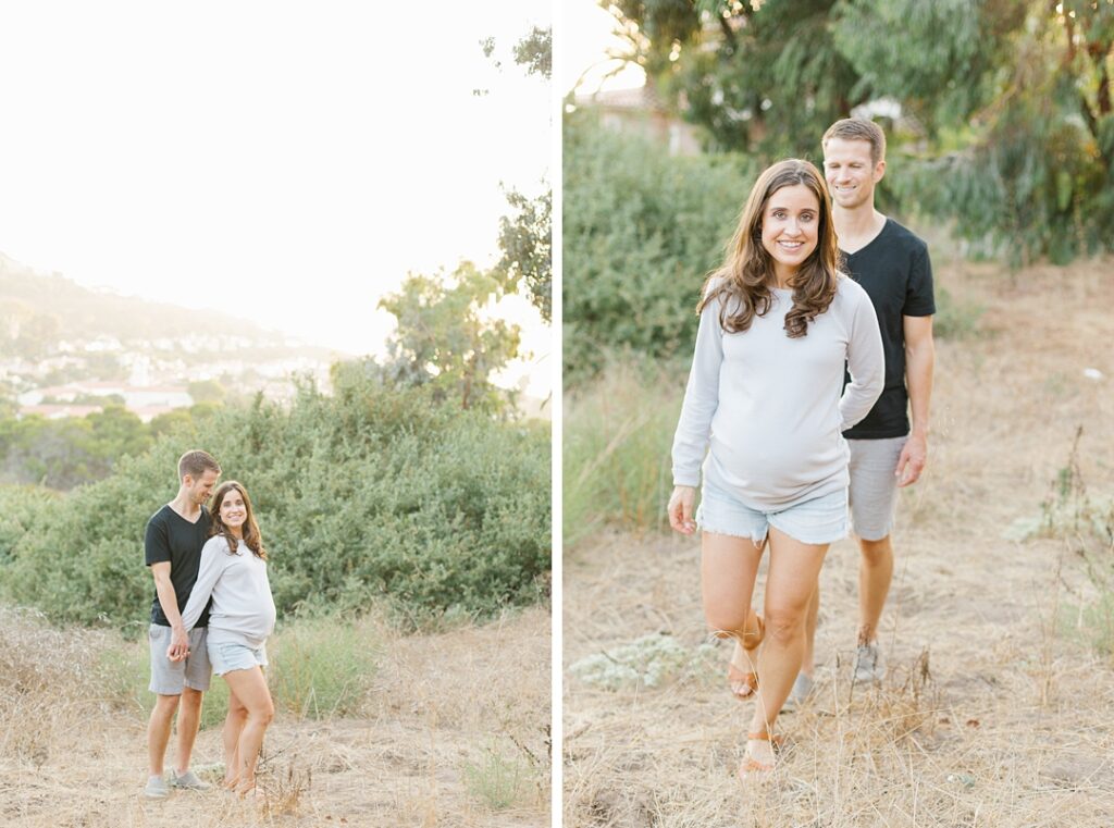 jean shorts and light blue sweatshirt for stylish but comfortable maternity session