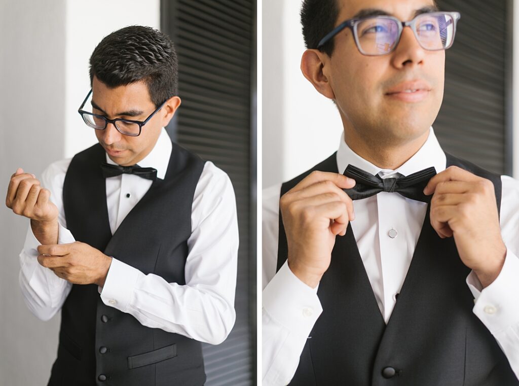 groom gets ready for his downtown Los Angeles wedding