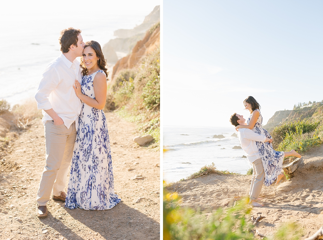 white and blue wardrobe for modern SoCal engagement session