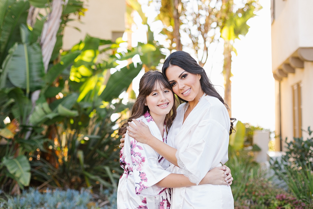 bride and her daughter in robes at Terranea Resort 