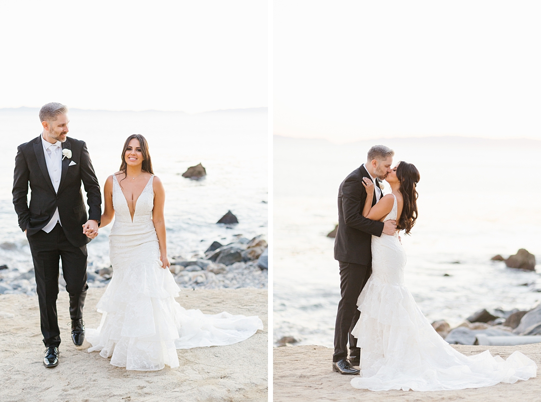 luxury bride and groom on beach in Palos Verdes
