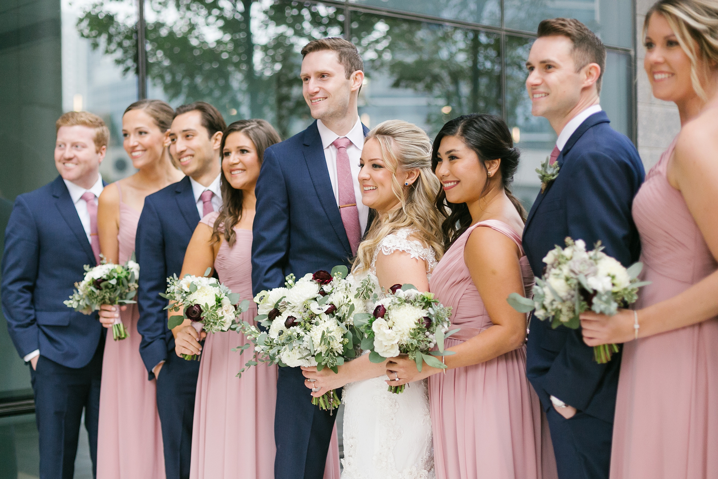 navy and blush wedding party for fall chicago wedding