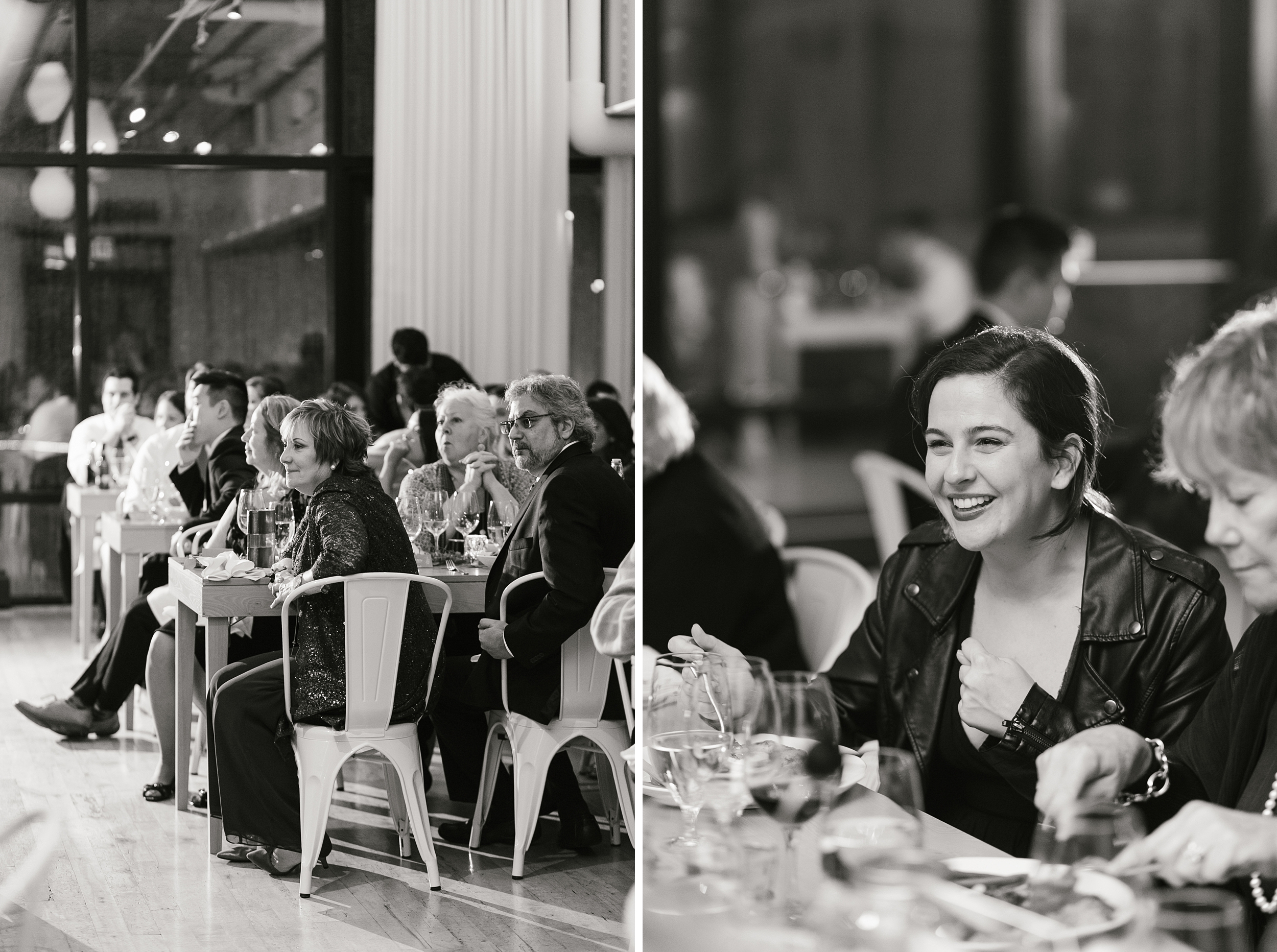 black and white photos at greenhouse loft wedding reception