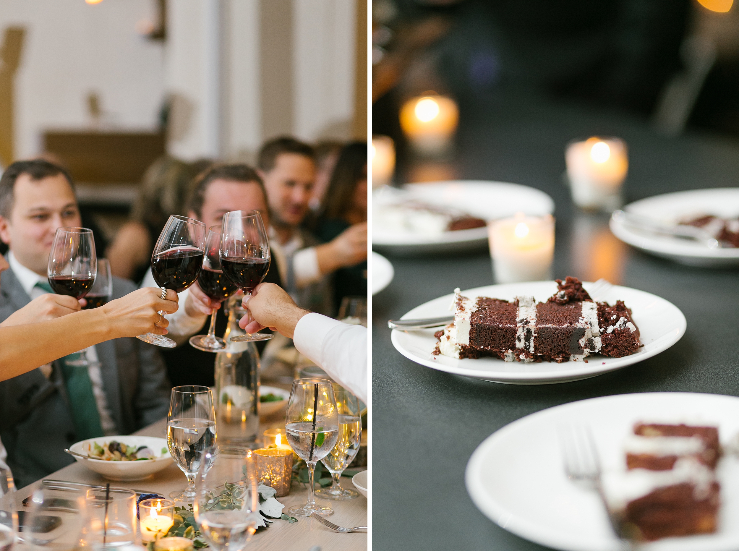 cake and toasts at sustainable chicago wedding venue