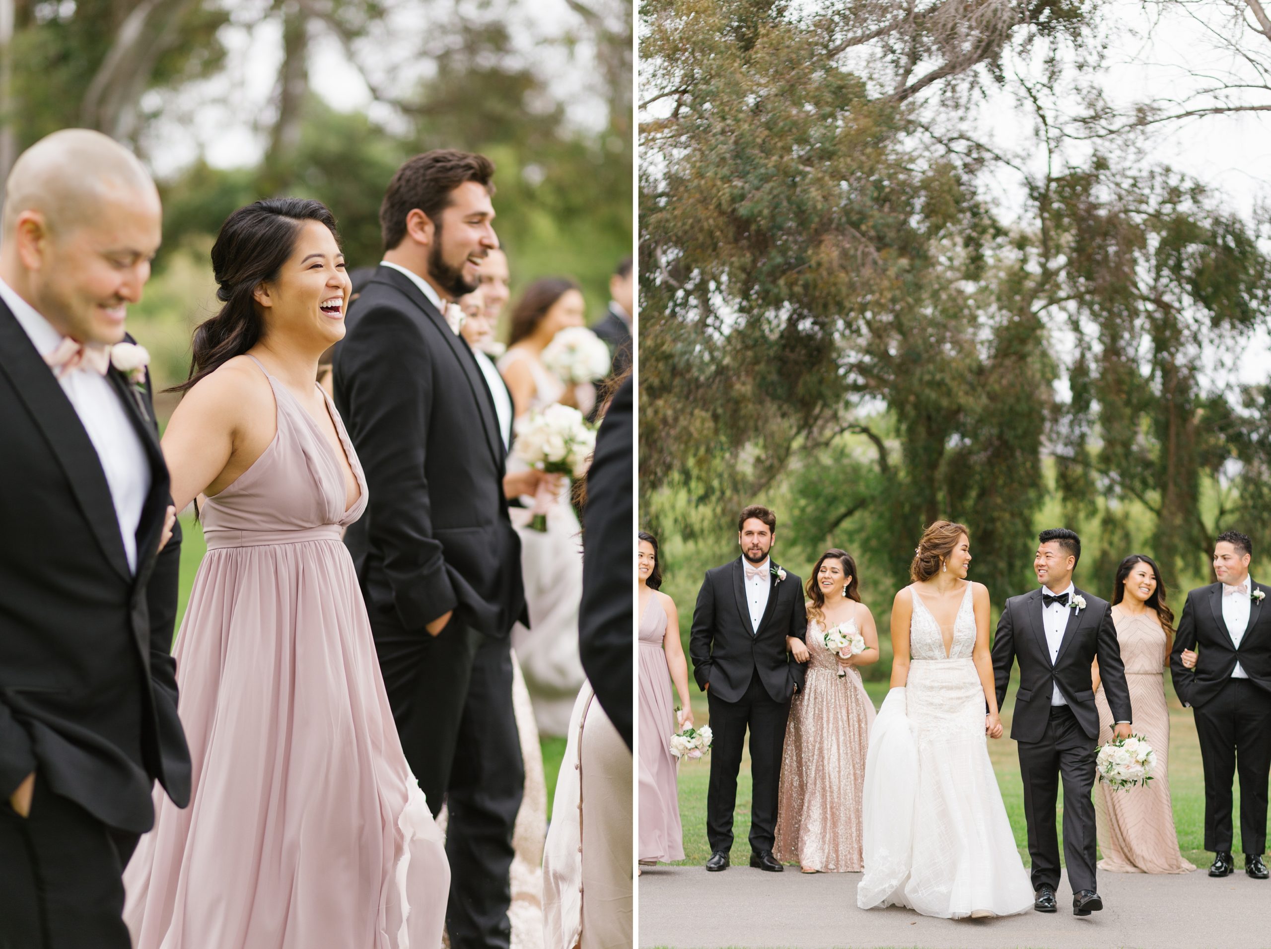 Southern California blush and gold wedding party photos