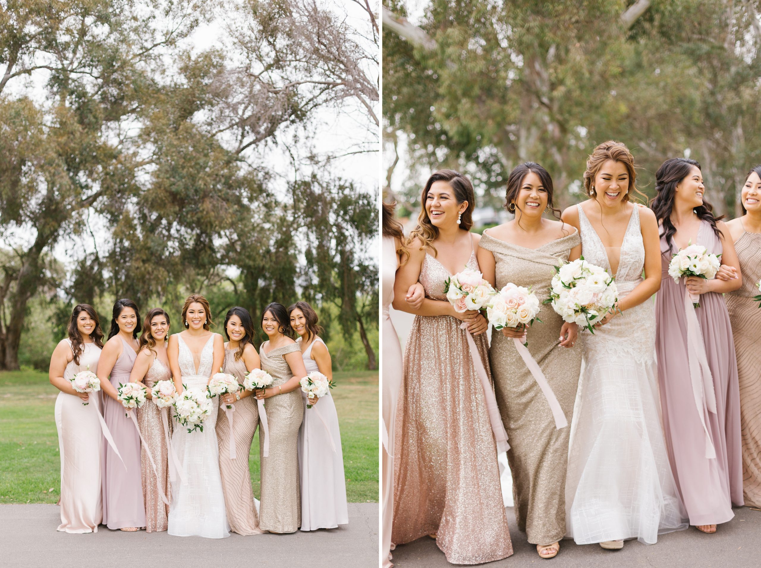 Champagne and dusty rose bridesmaids dresses for SoCal wedding