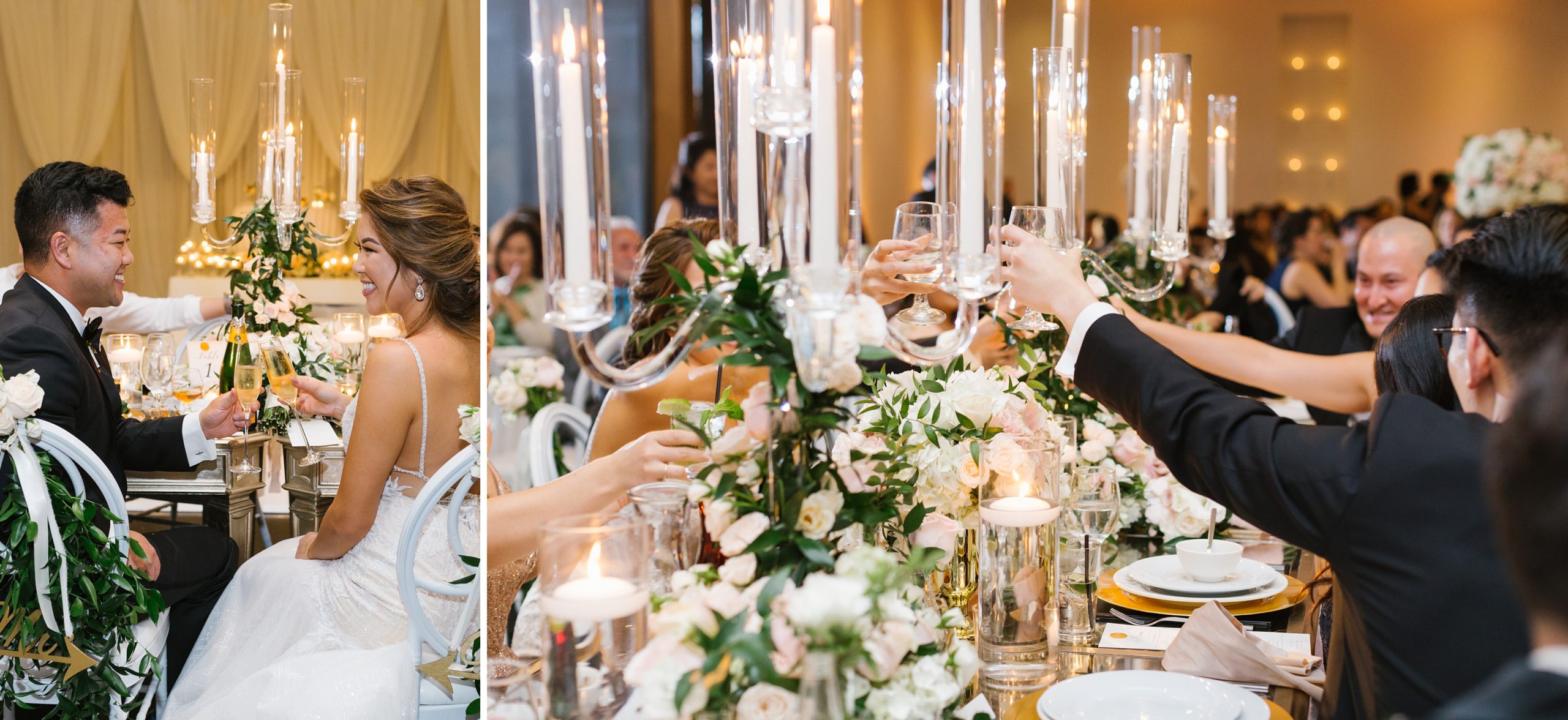 candelabras and toasts at luxury Southern California wedding