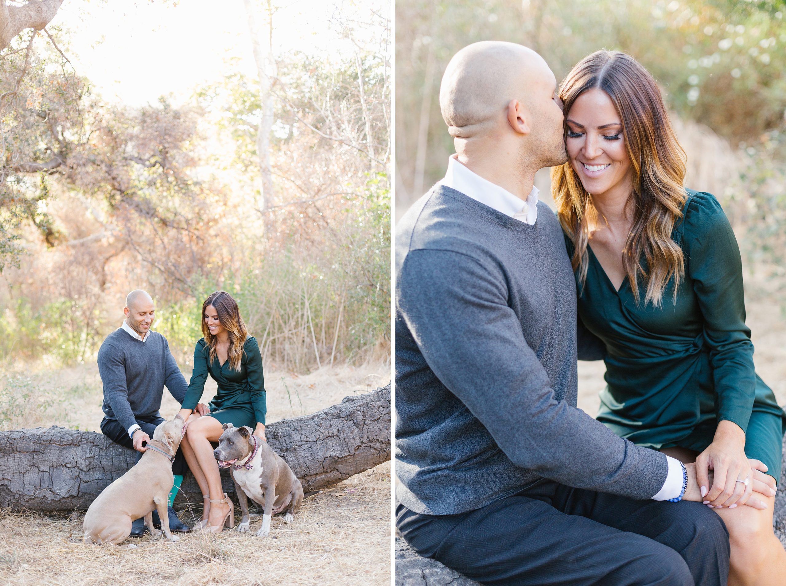 couple with dogs at solstice canyon engagement session