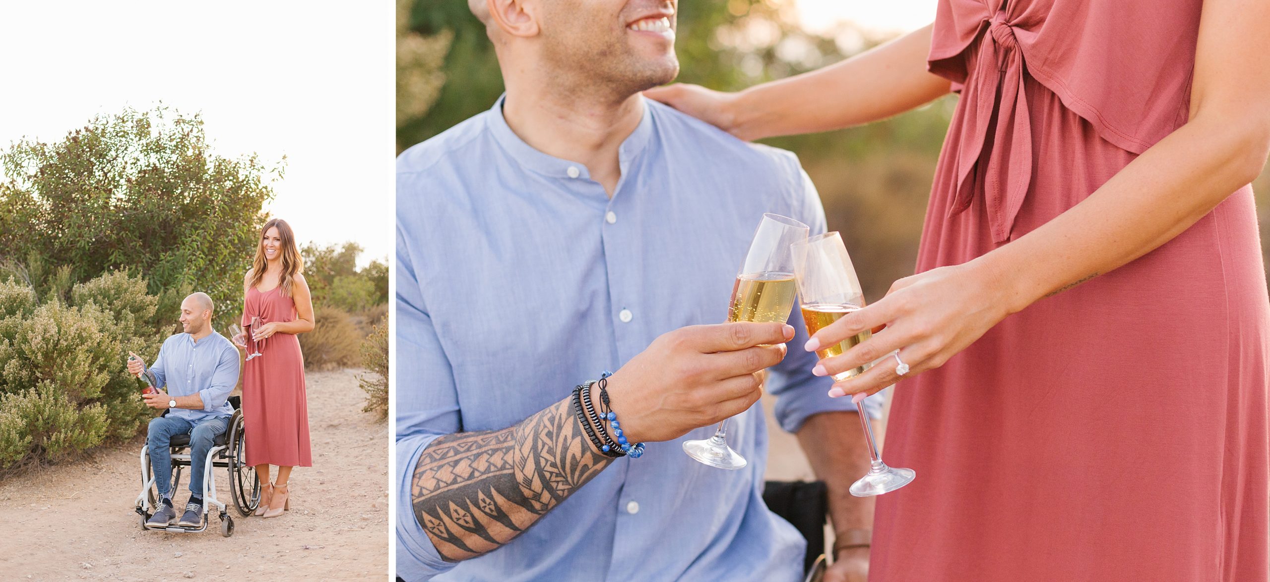 a sunset champagne toast at malibu bluffs park engagement session