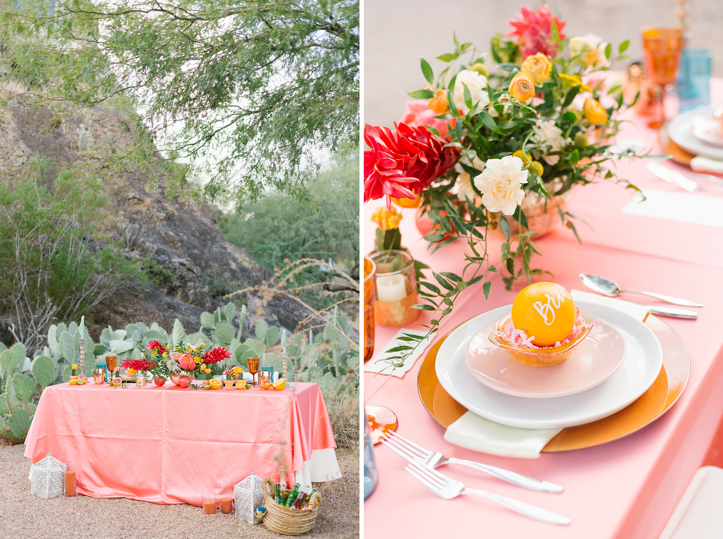 vibrant desert wedding with peach and citrus