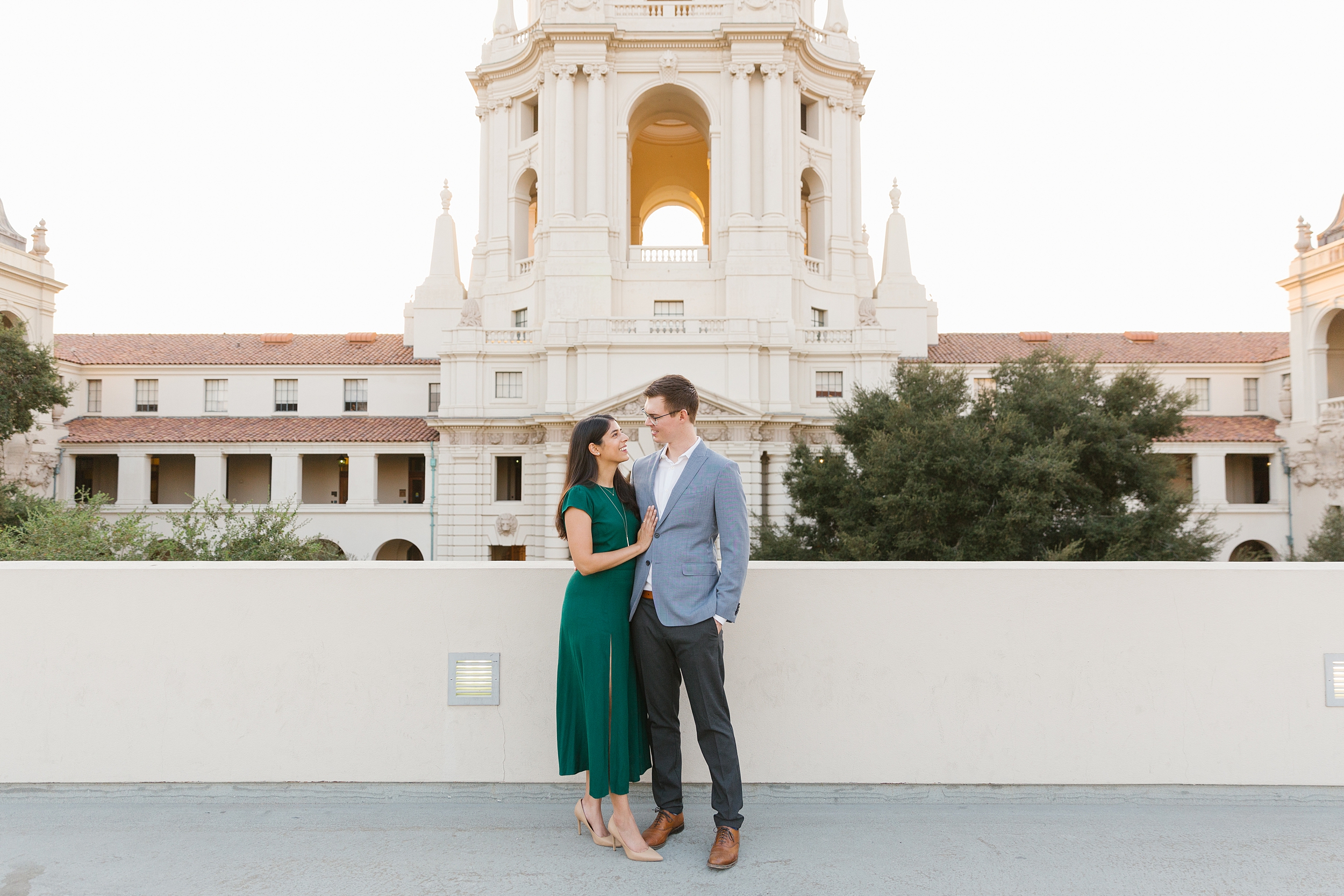 couple stands in front of Pasadena City Hall