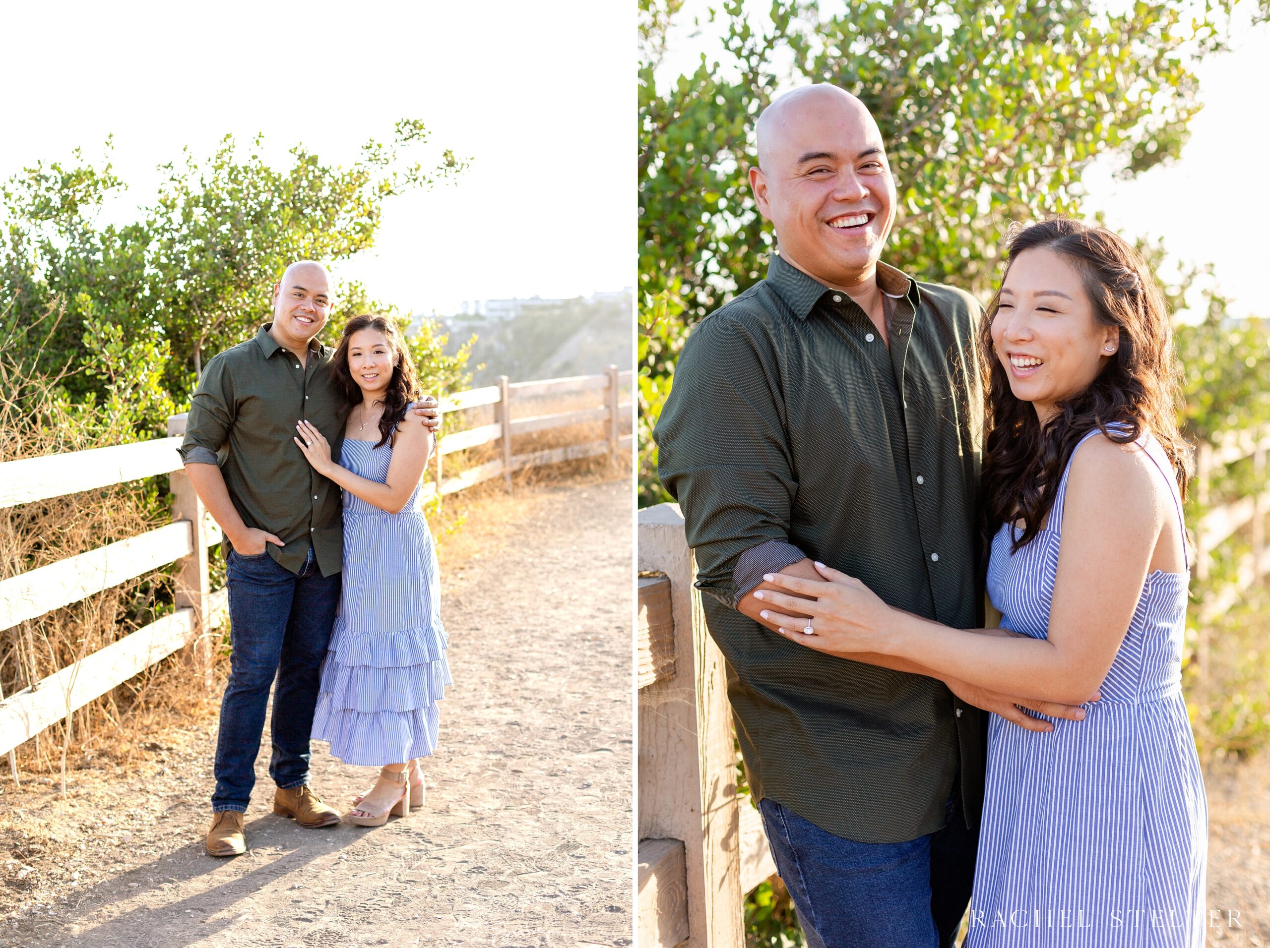 couple laughs for at their socal engagement session