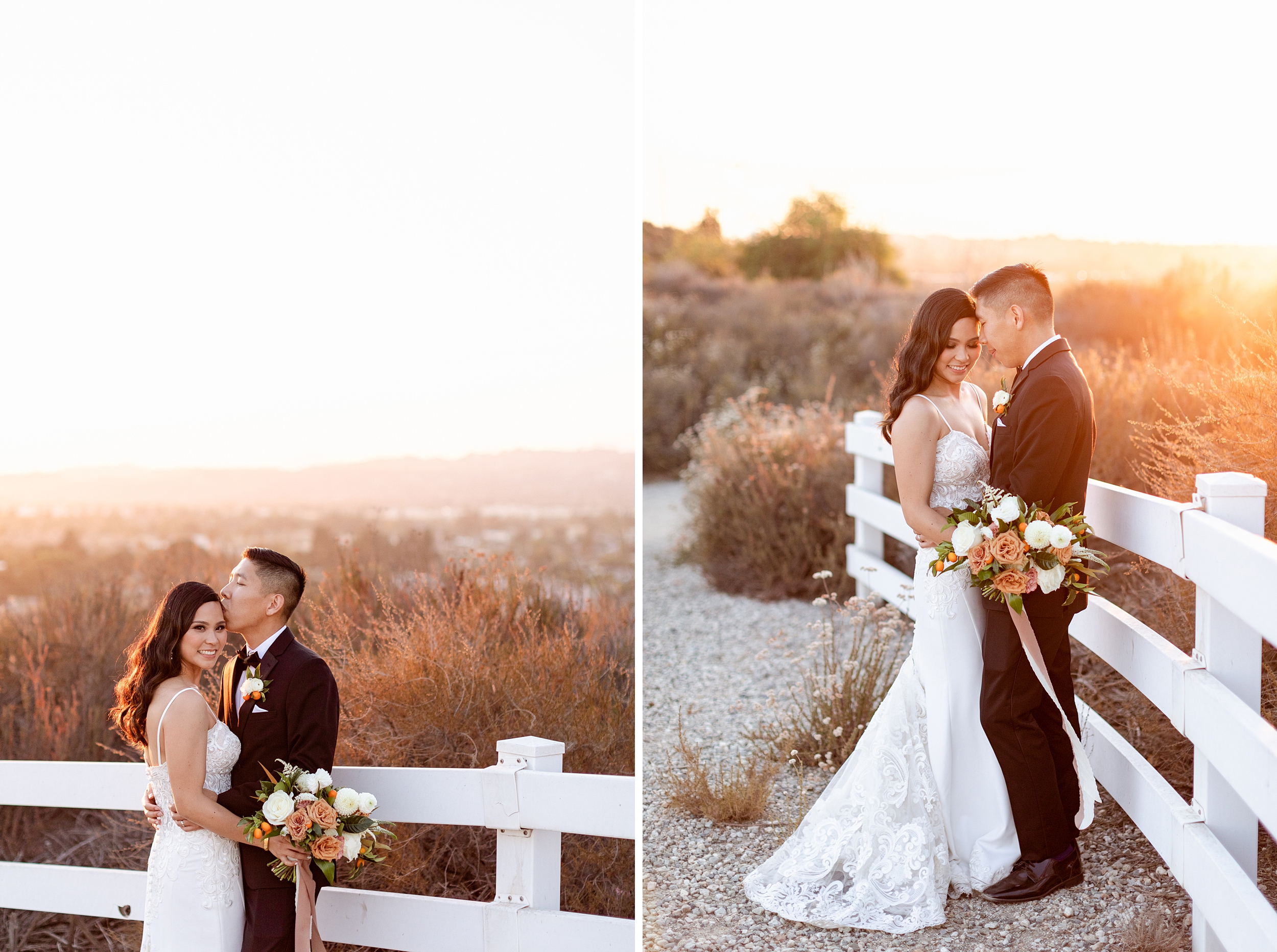 sunset photos of bride and groom in orange county