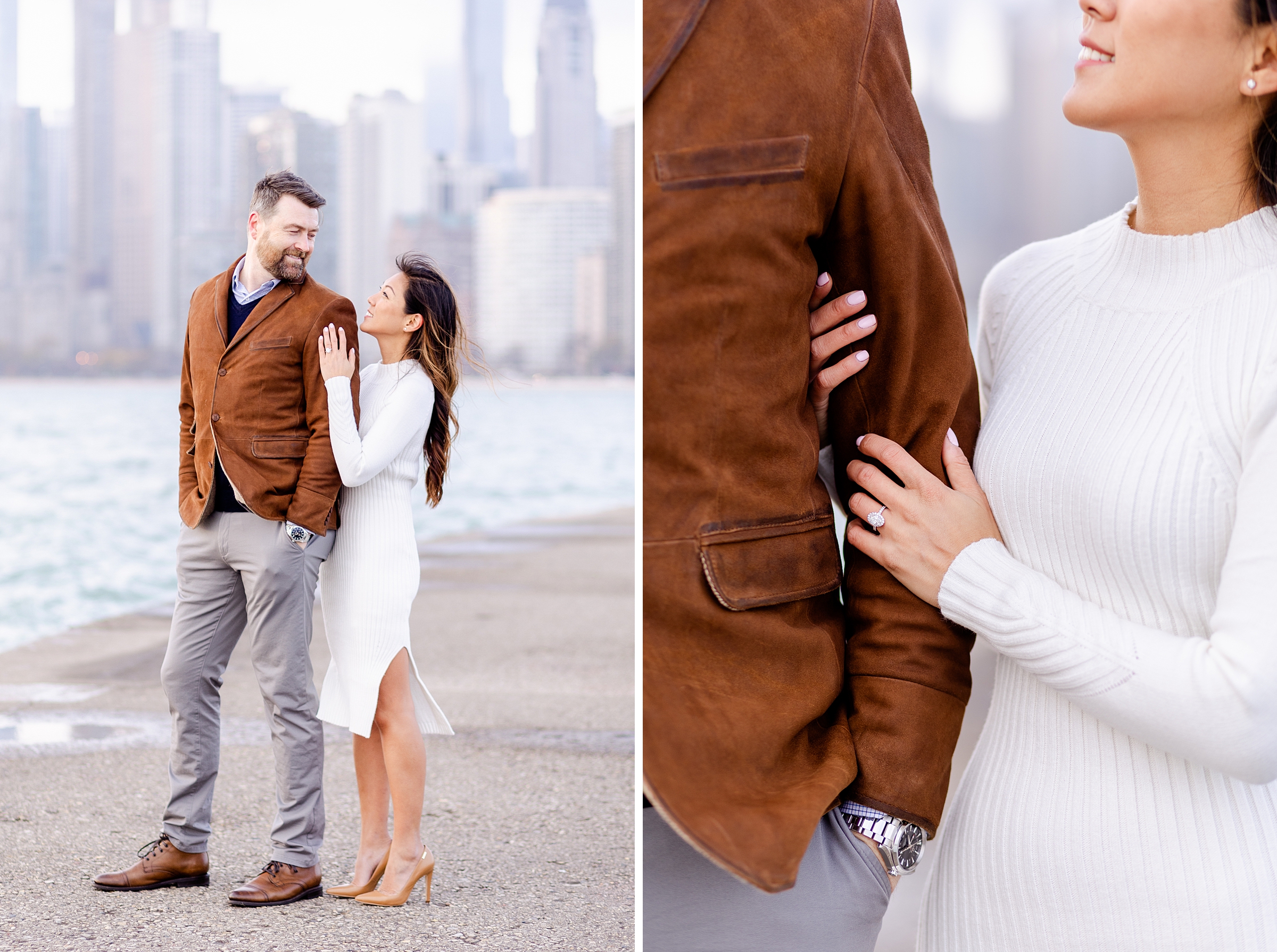 fall engagement session in the windy city along beachfront 