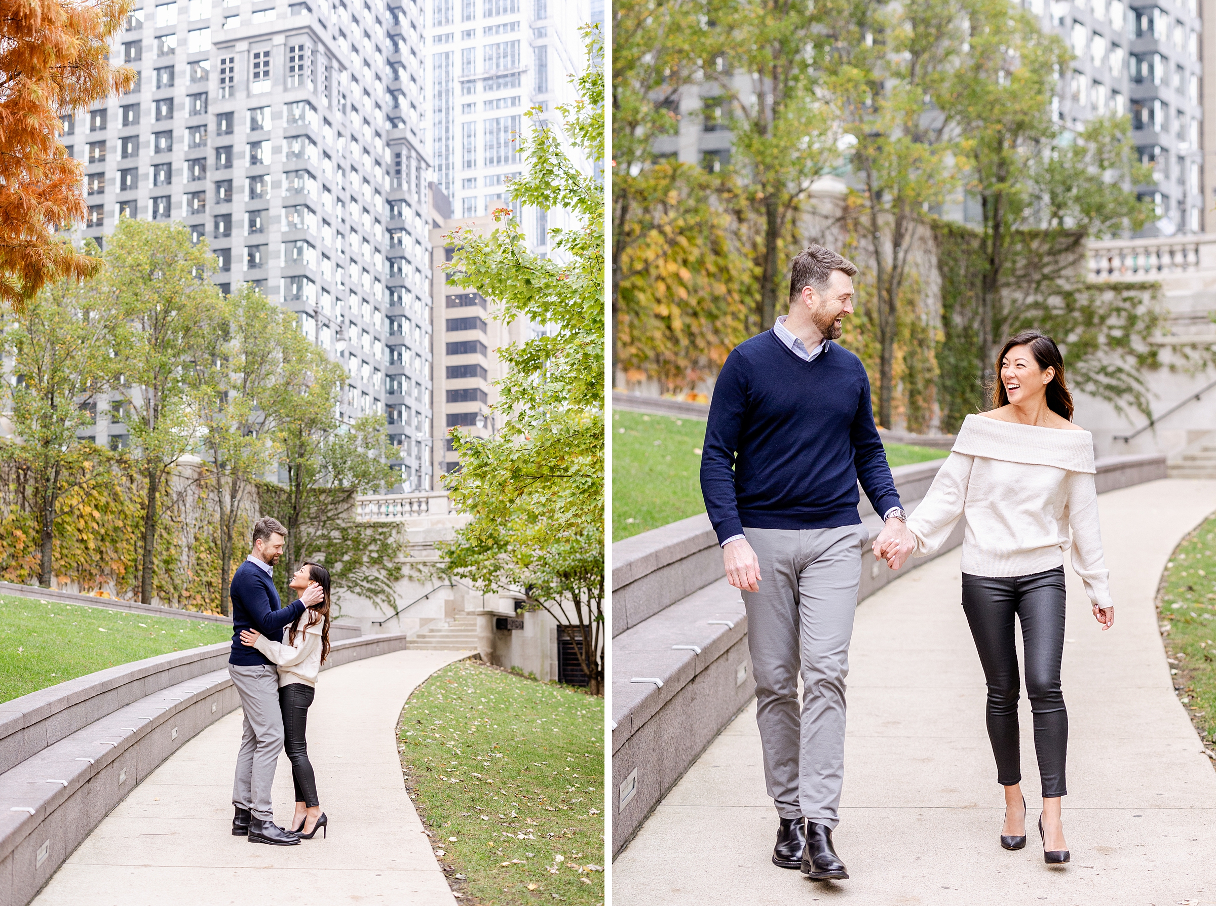 fall engagement photography along Riverwalk