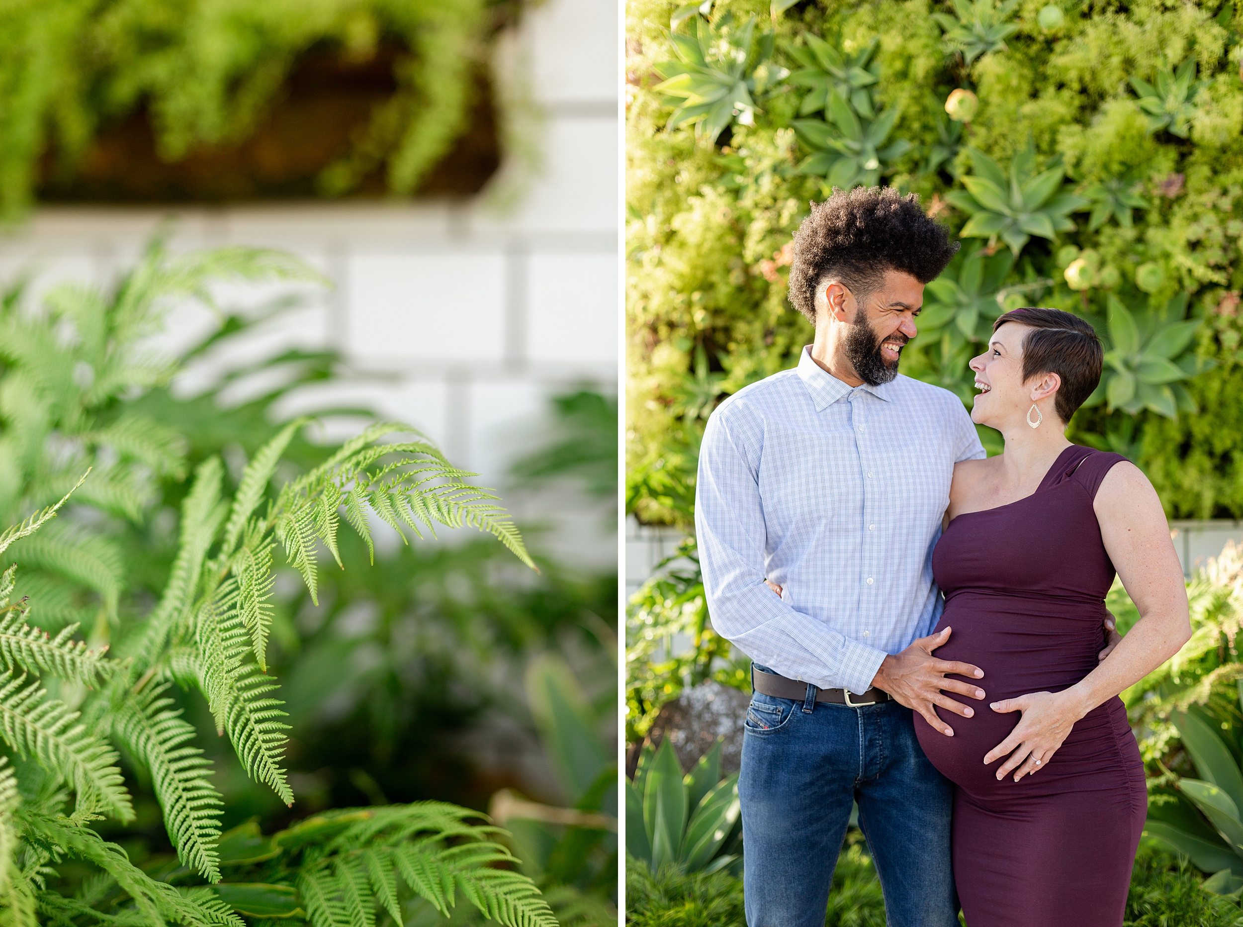 natural laughter at greenery filled maternity session in Culver City