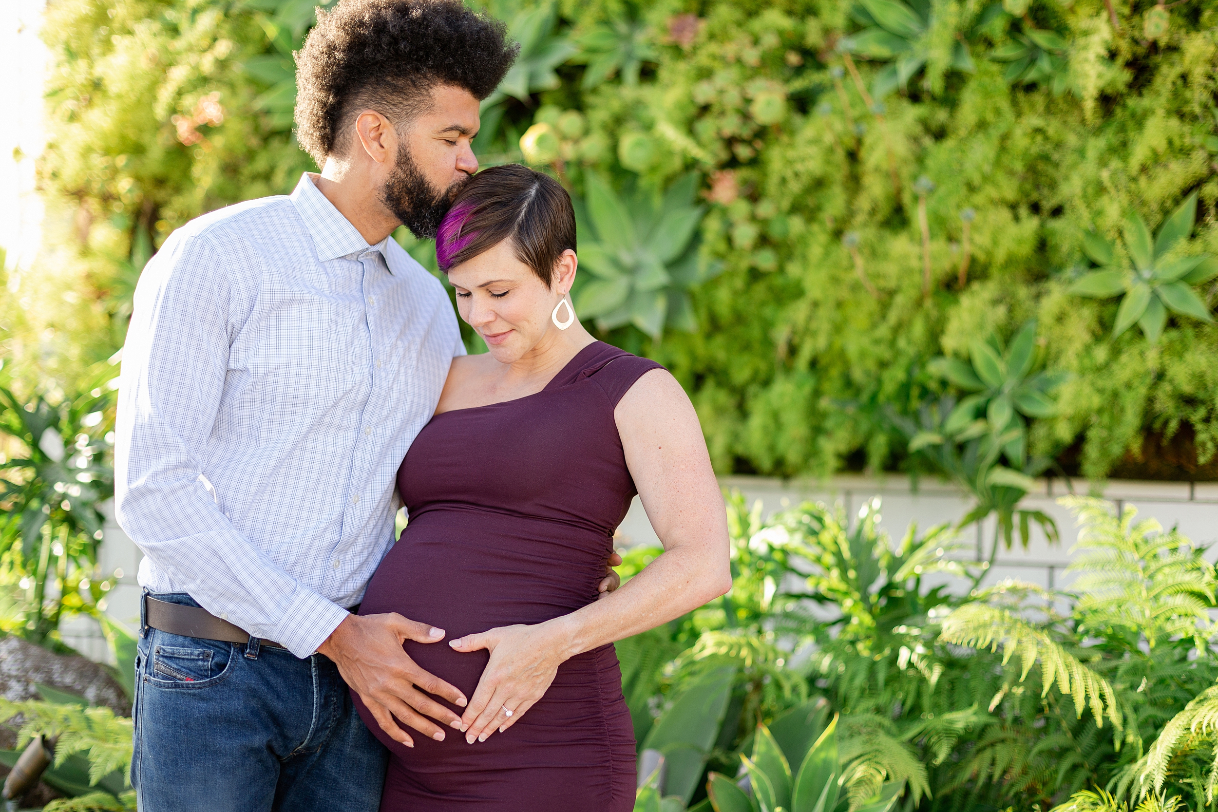 maternity photography in Culver City with vibrant succulent backdrop