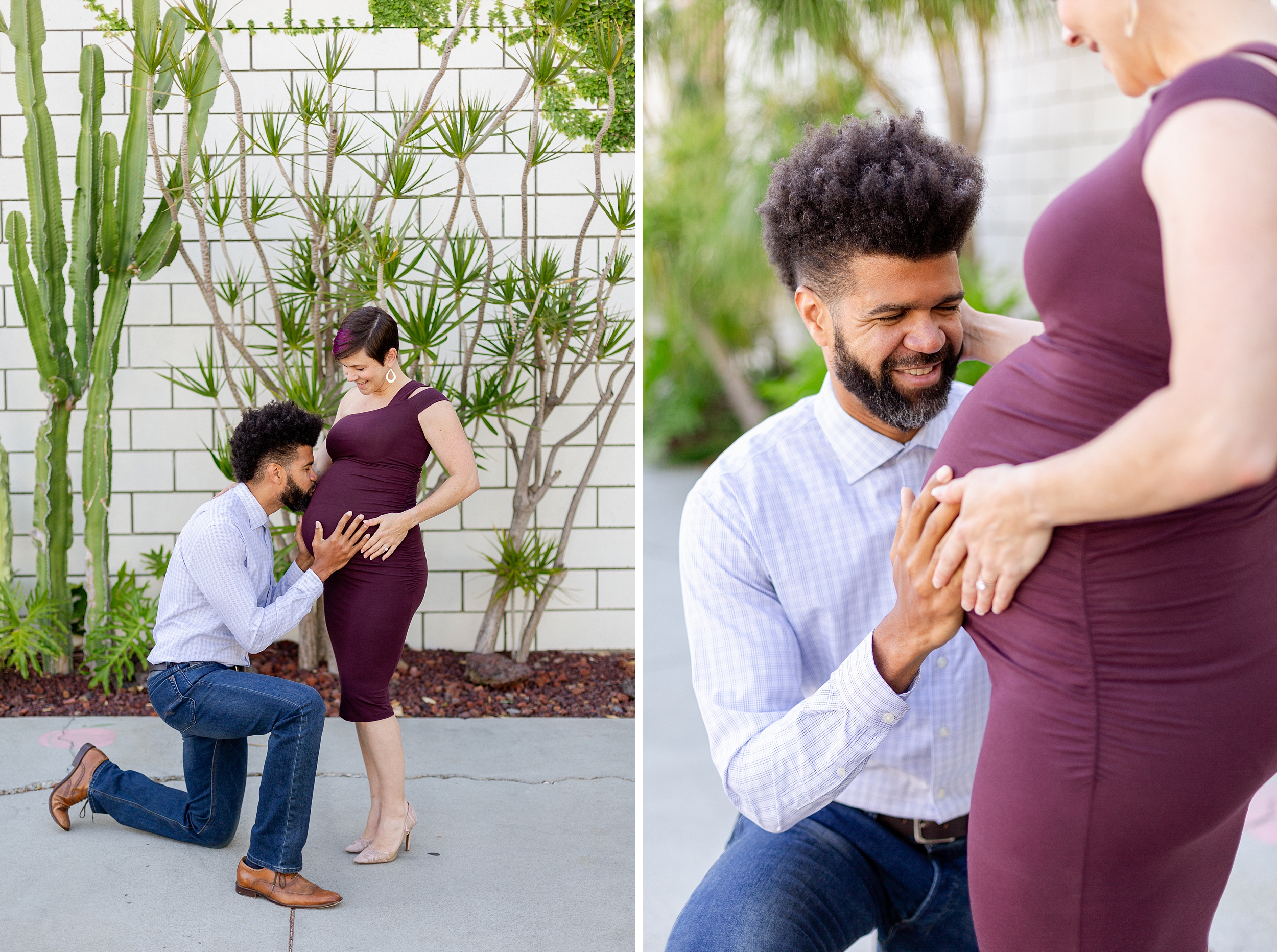 expecting parent kisses baby bump for colorful natural Los Angeles maternity session