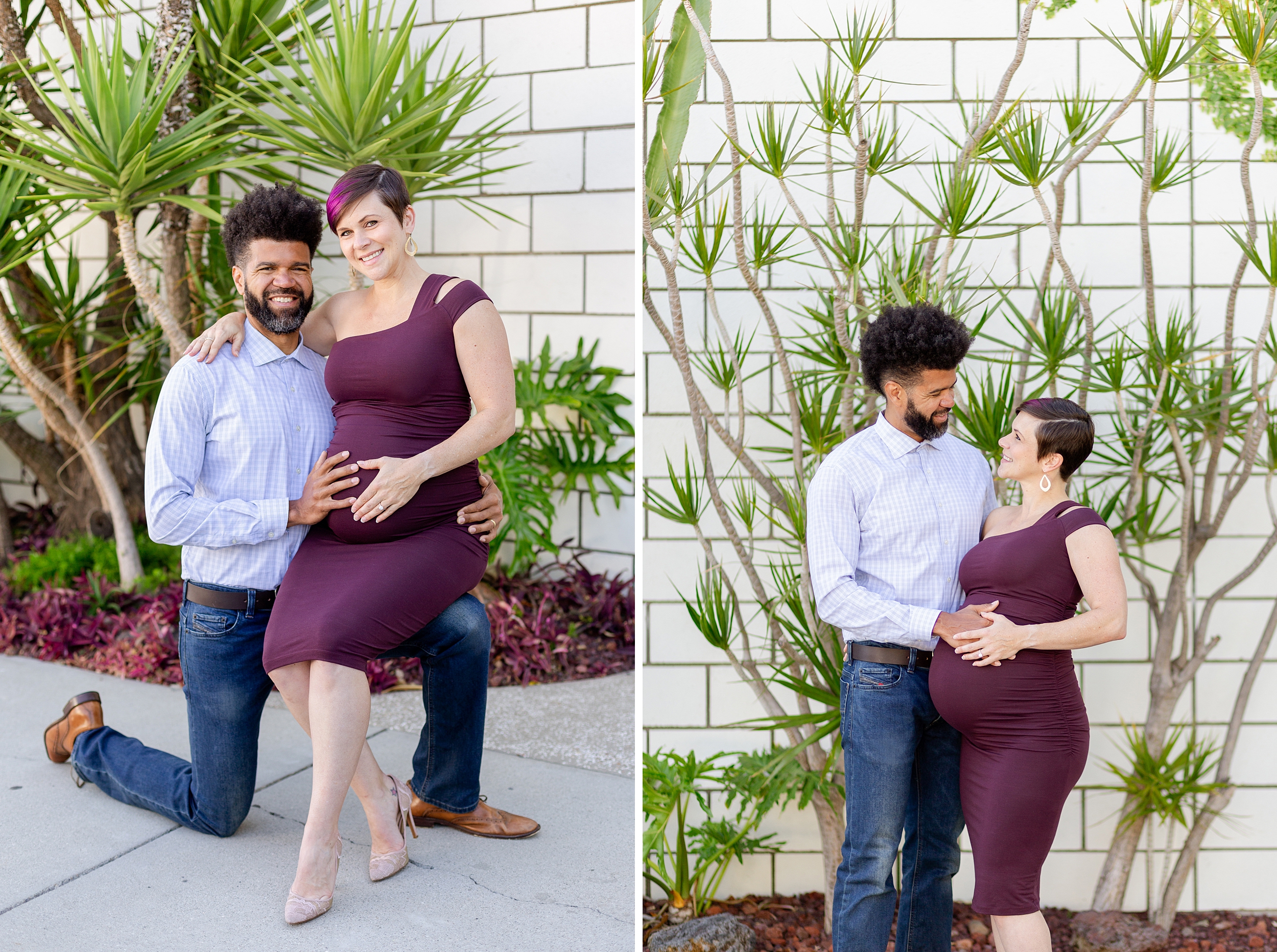 seated pose for vibrant SoCal maternity photo session with lots of greenery