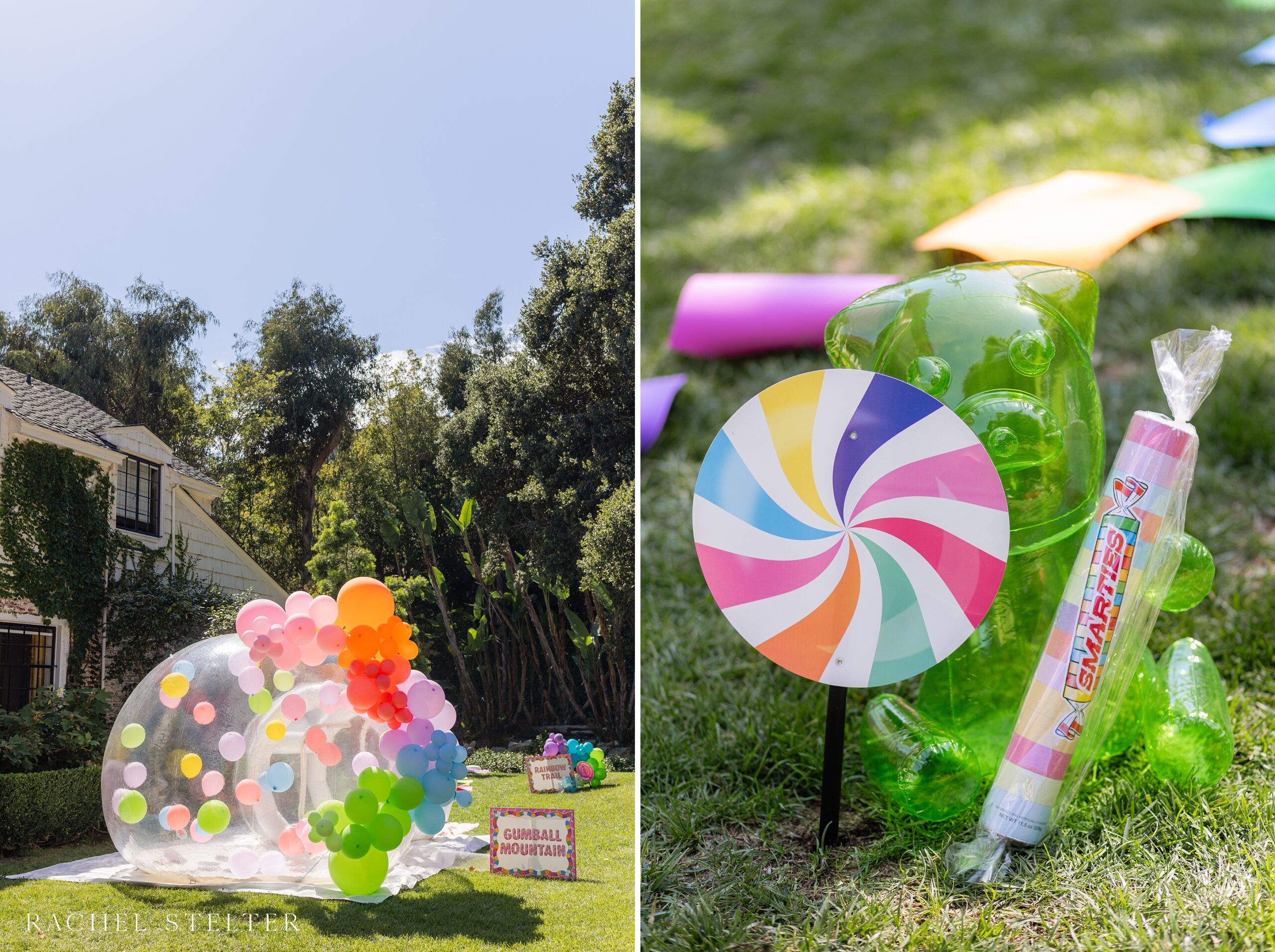 colorful bubble house for backyard candyland celebration