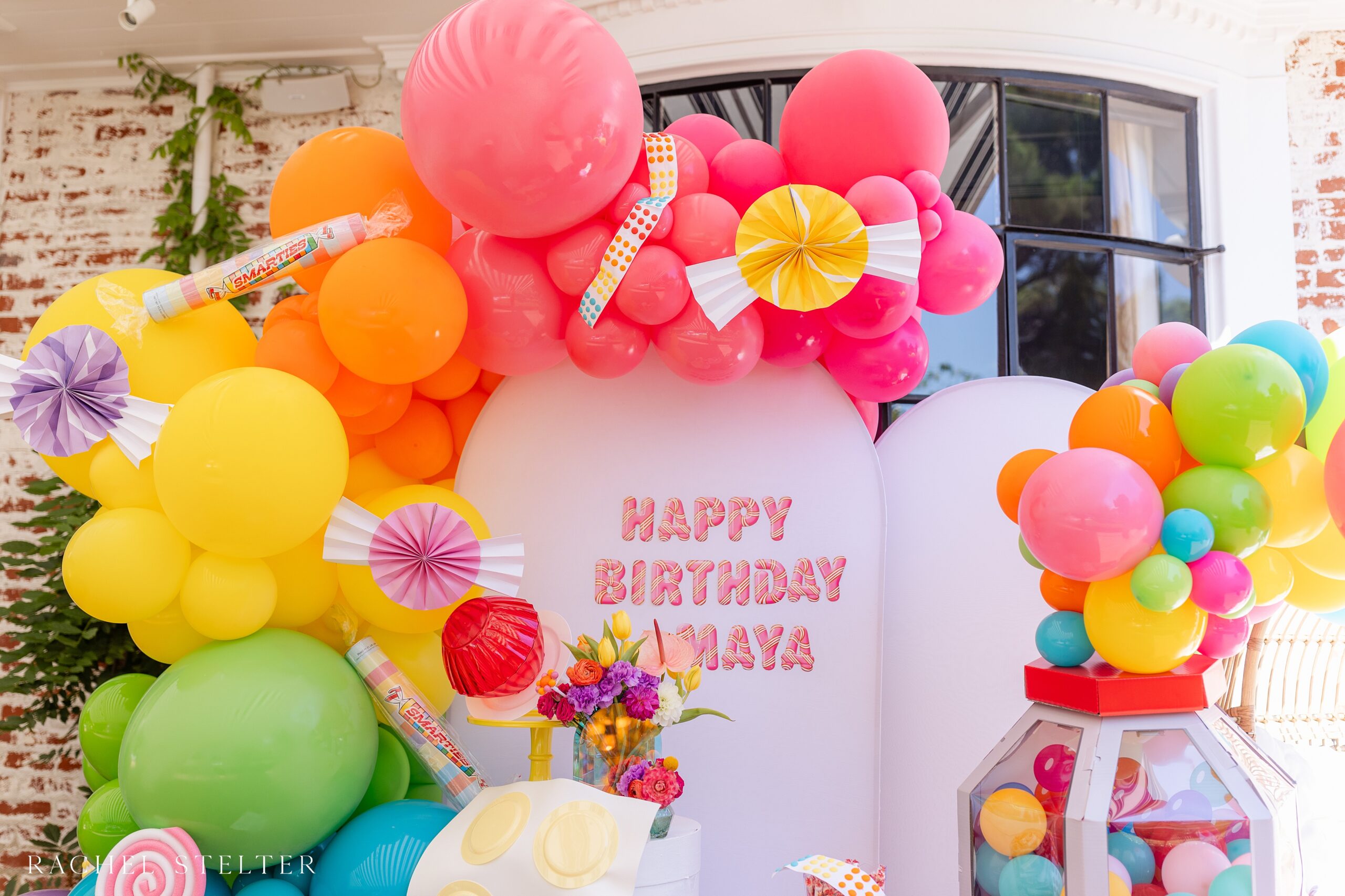 colorful candyland birthday party in Los Angeles backyard