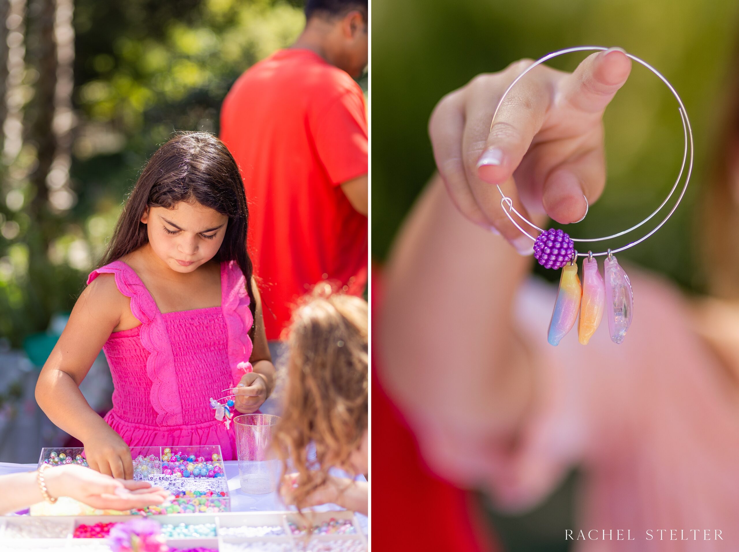 kids make bracelets at craft station by Little Artist Party
