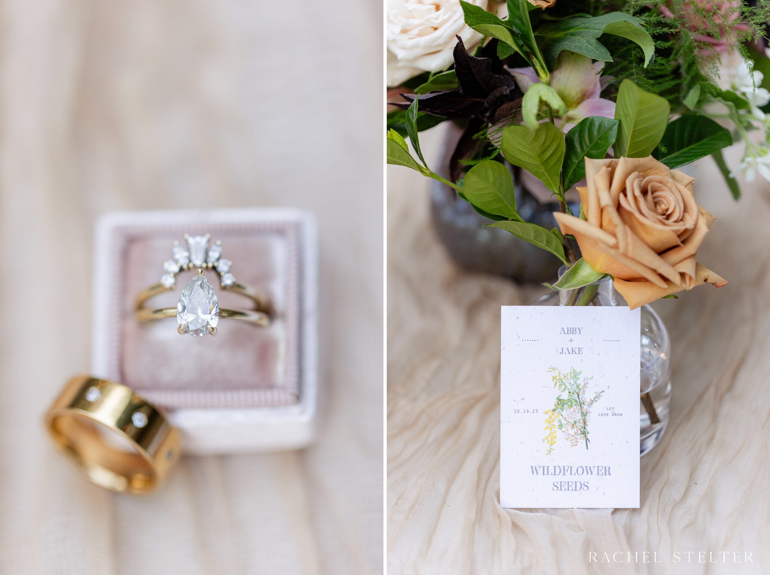 wedding rings and party favors for intimate DTLA wedding