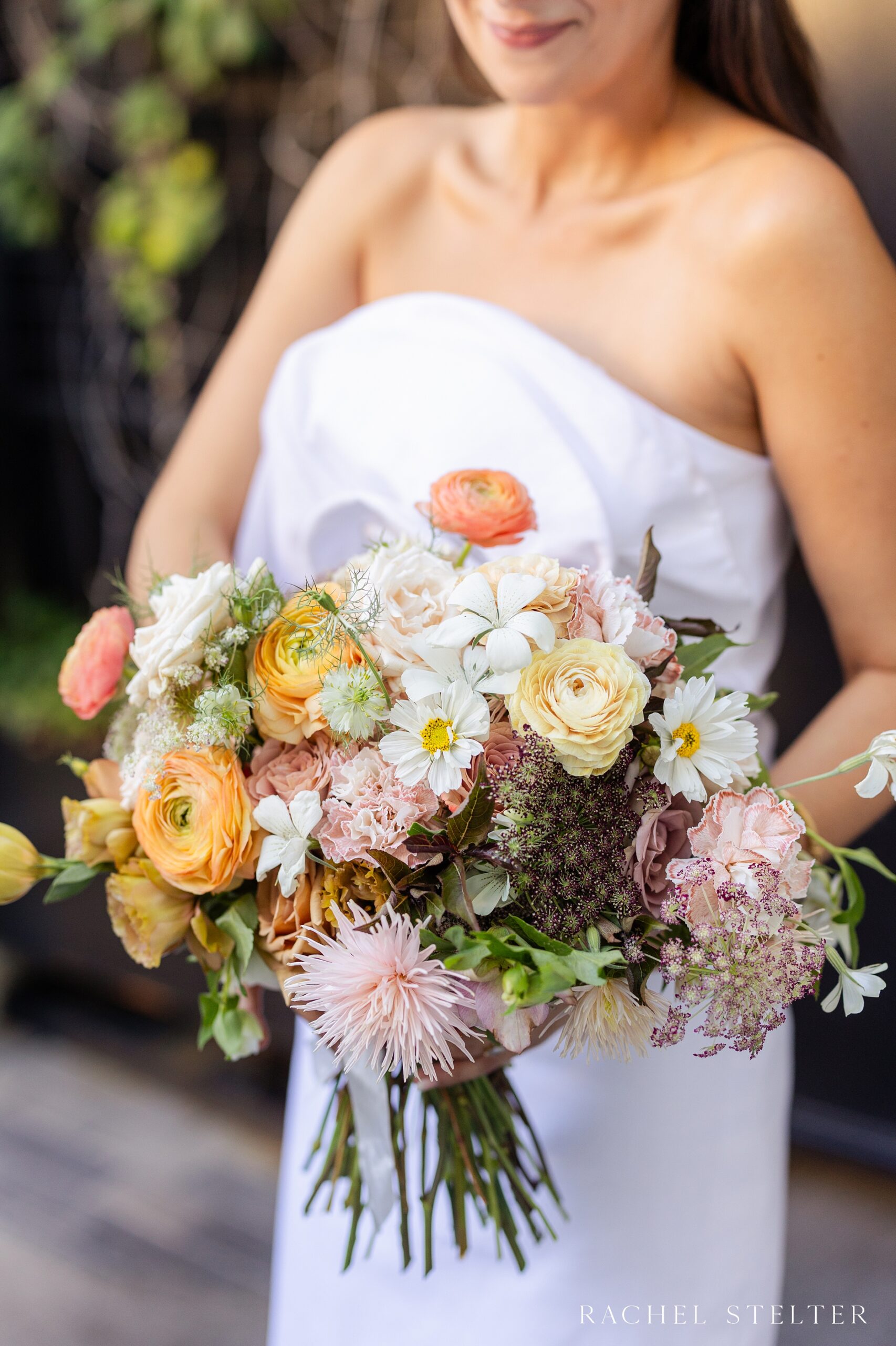 wedding bouquet with muted blush and yellow tones for DTLA wedding