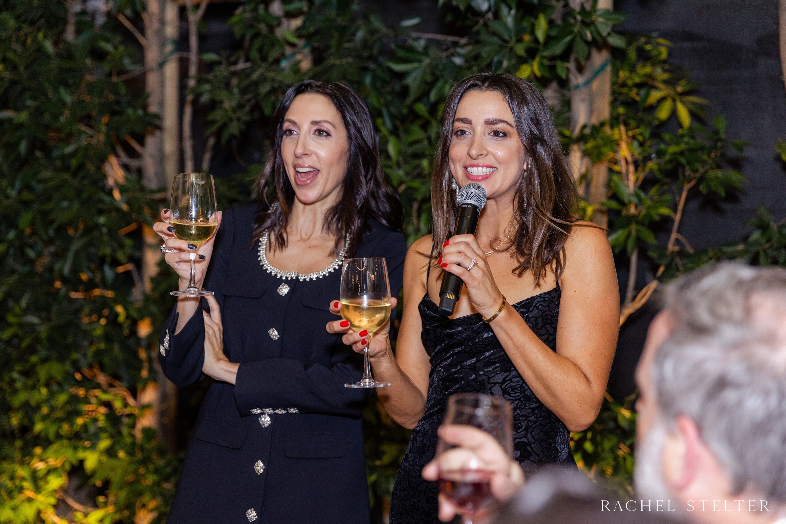 sisters of the bride give a speech at a Los Angeles restaurant wedding