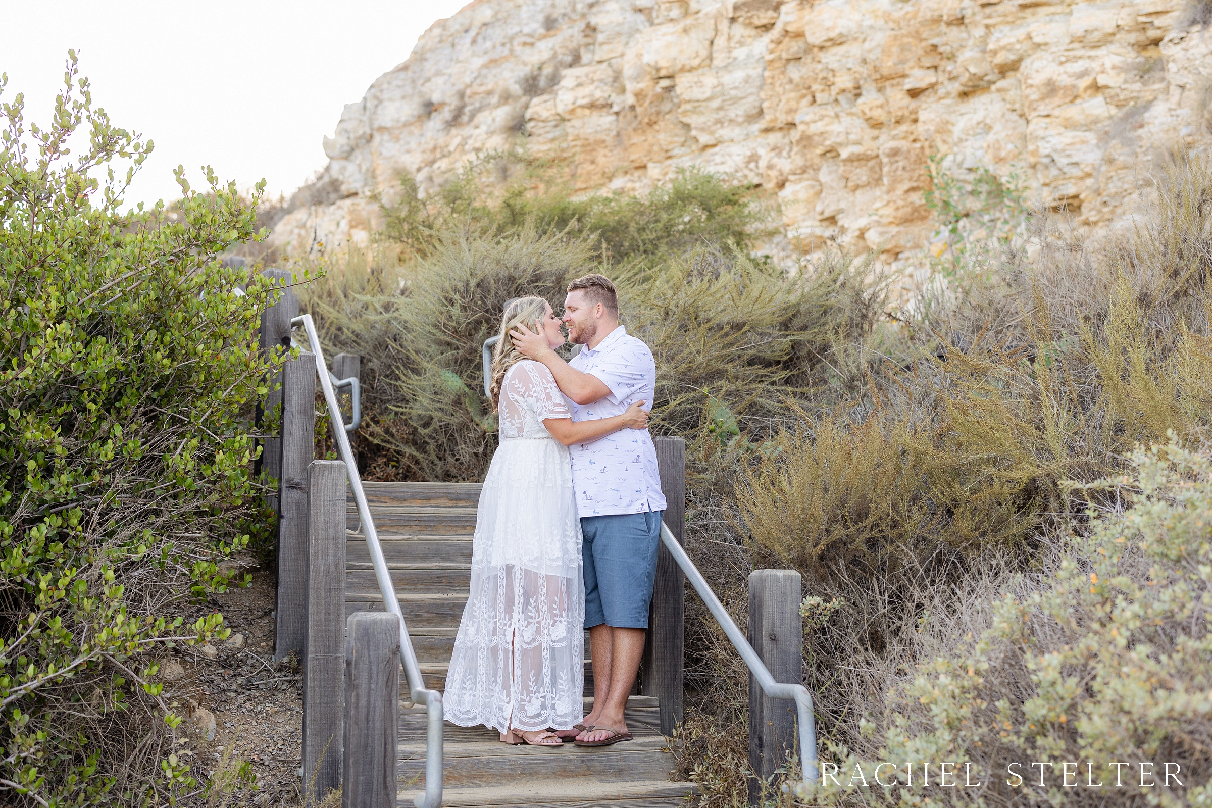 couple on staircase leading down to Palos Verdes cove