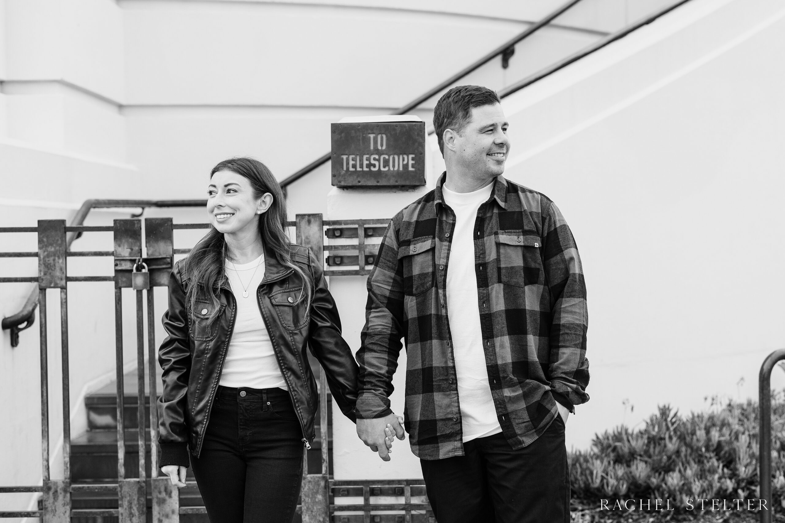 black and white engagement photo in LA