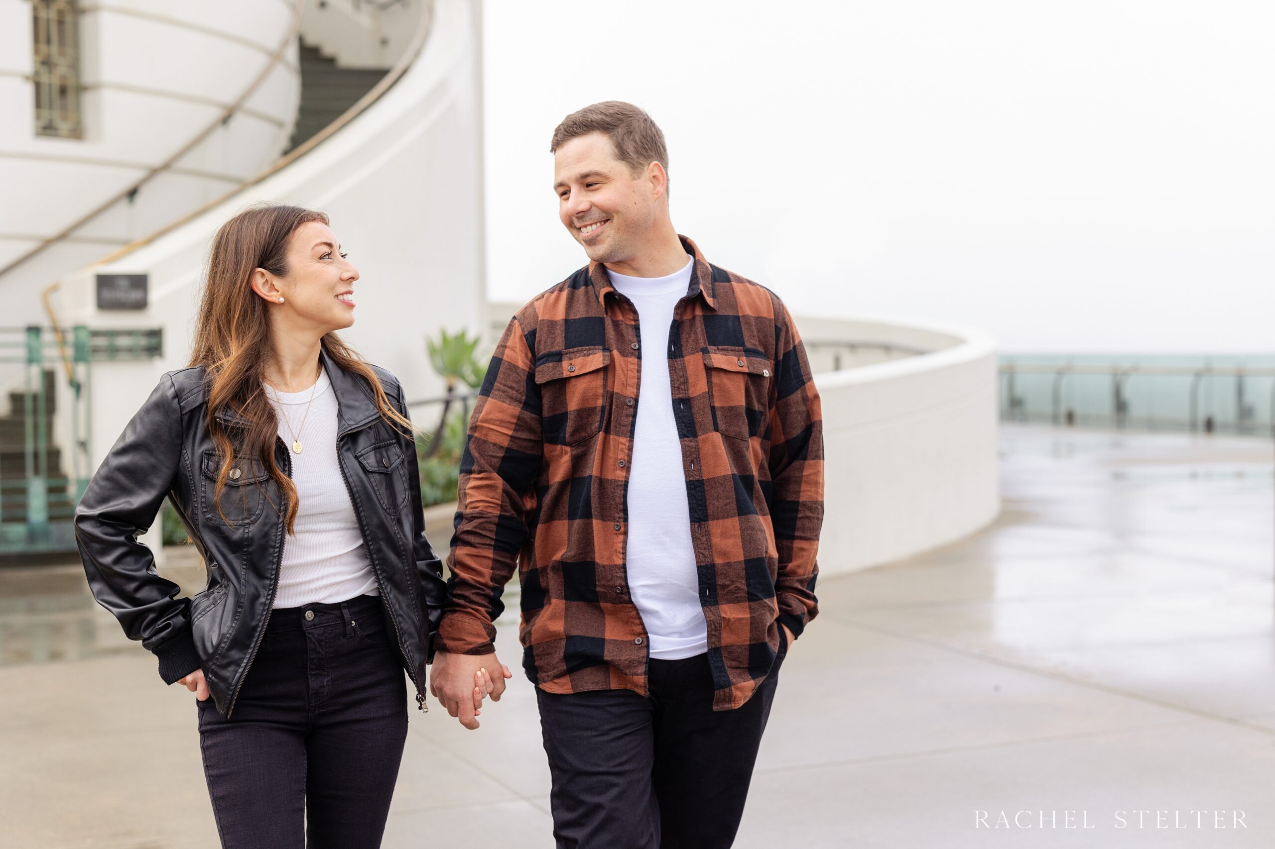 sunrise photos of couple on rainy morning at the griffith observatory in LA