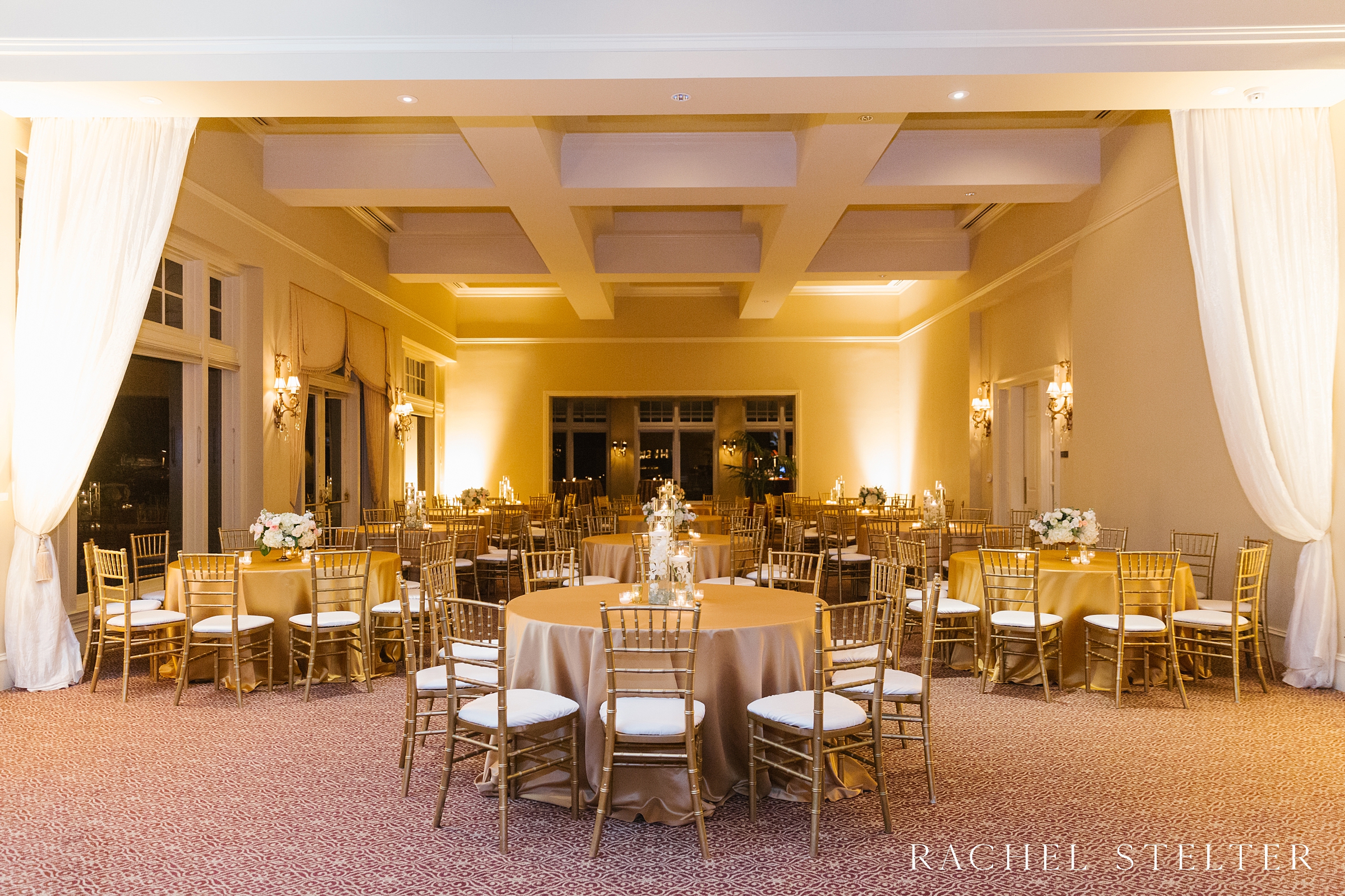 elegant gold decor in ballroom at a Thousand Oaks country club