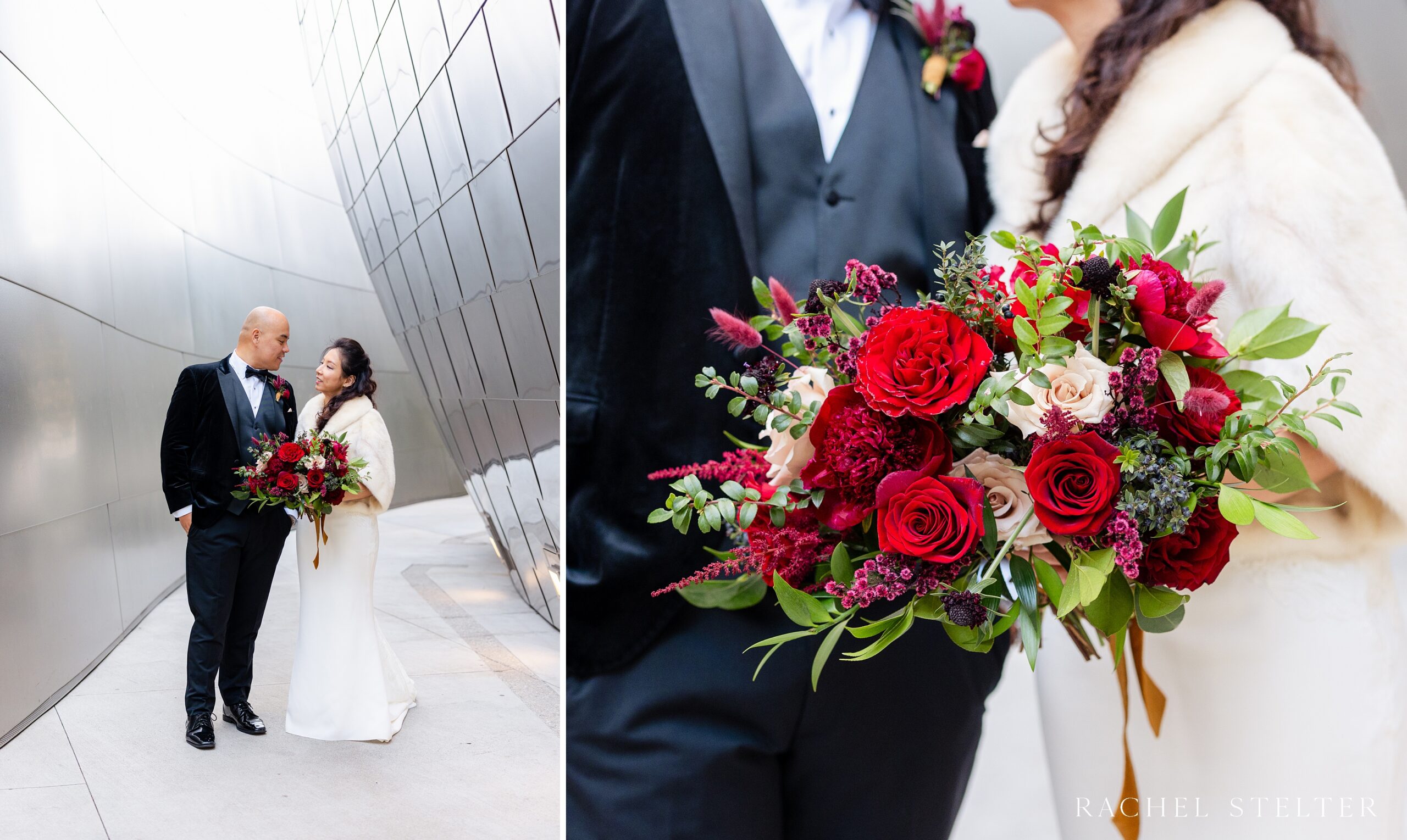 winter wedding in downtown Los Angeles at iconic Walt Disney Concert Hall