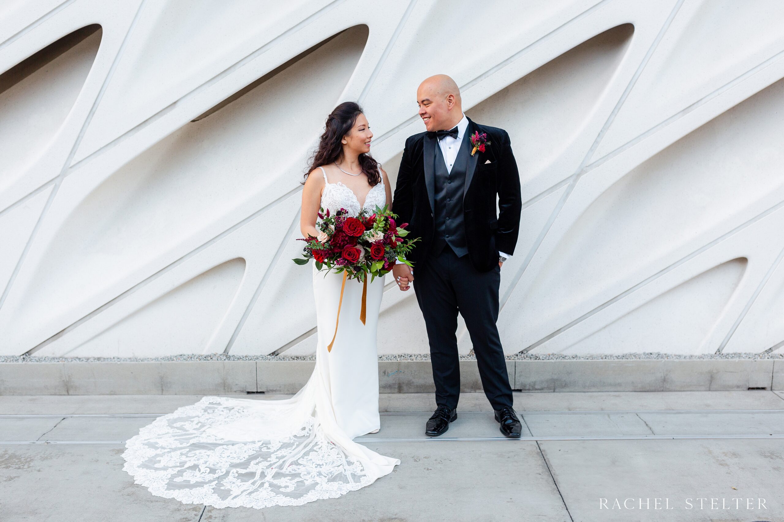 wedding portraits outside The Broad Museum in LA