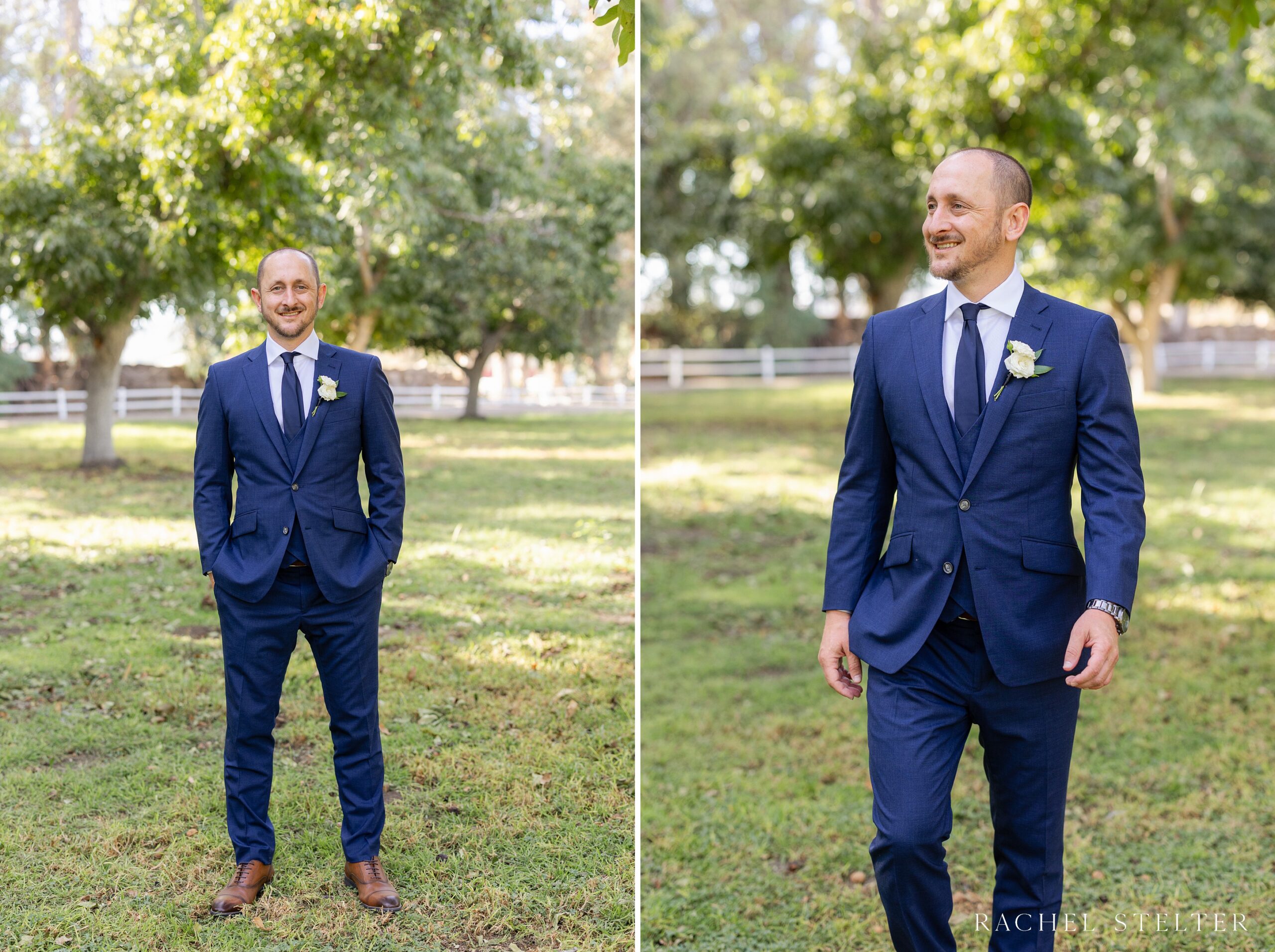 groom stands for photos at farm venue near camarillo